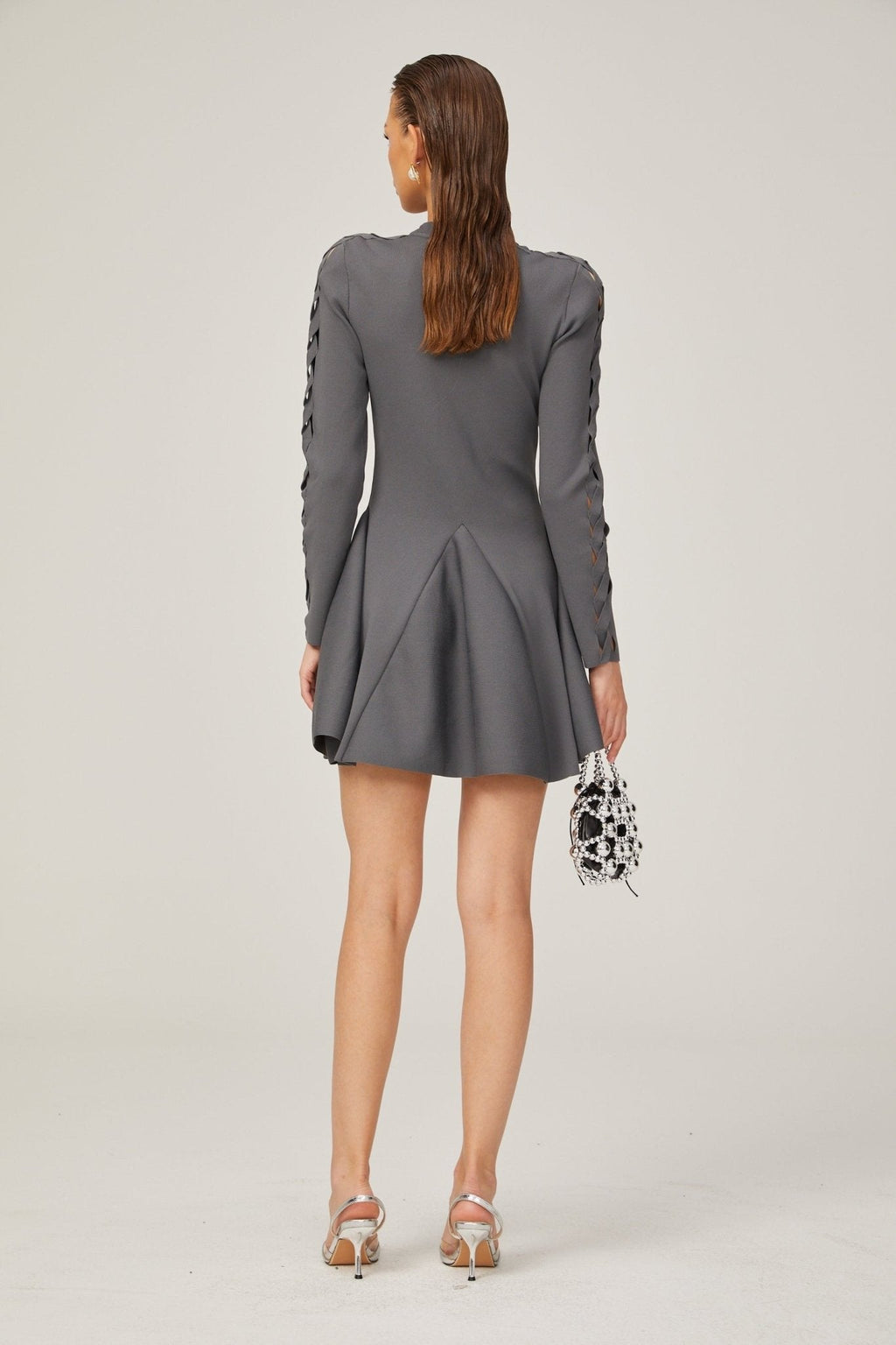 Sarai Mini Dress Sarai Grey Cut Out Flare Knit Mini Dress