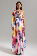 Sarai White Floral Maxi Dress Ruffled One Shoulder Elegant Summer Wedding Attire
