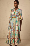 Savanna Floral Midi Dress with V Neck Wrap Design & SelfTie Fastening