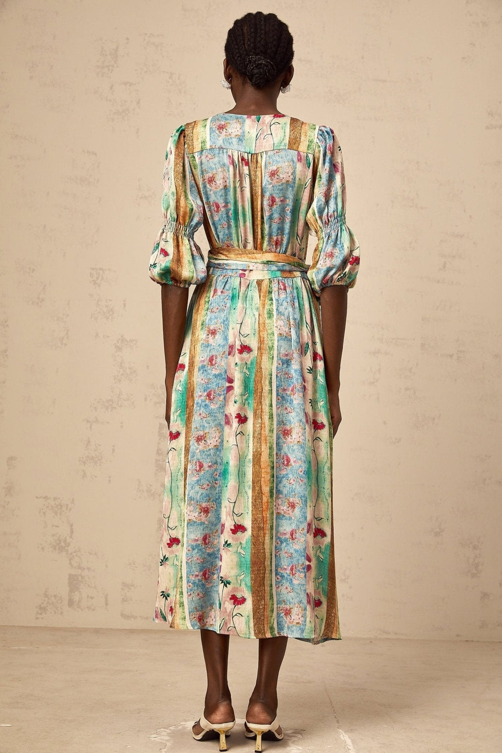 Savanna Floral Midi Dress with V Neck Wrap Design & SelfTie Fastening