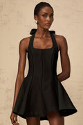 Savanna Mini Dress Black Halterneck Bow Flare