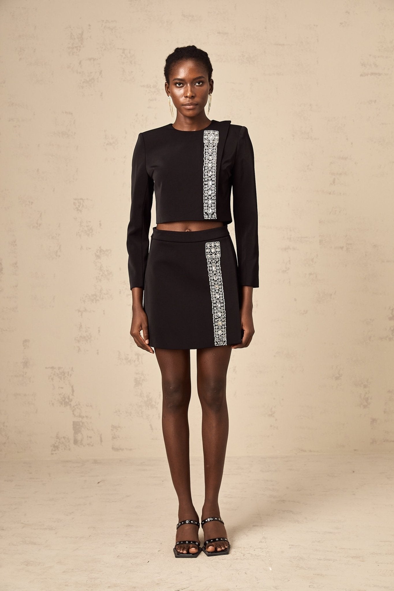 Savanna Skirt & Top Set Black Crystal Embellished Matching Outfit