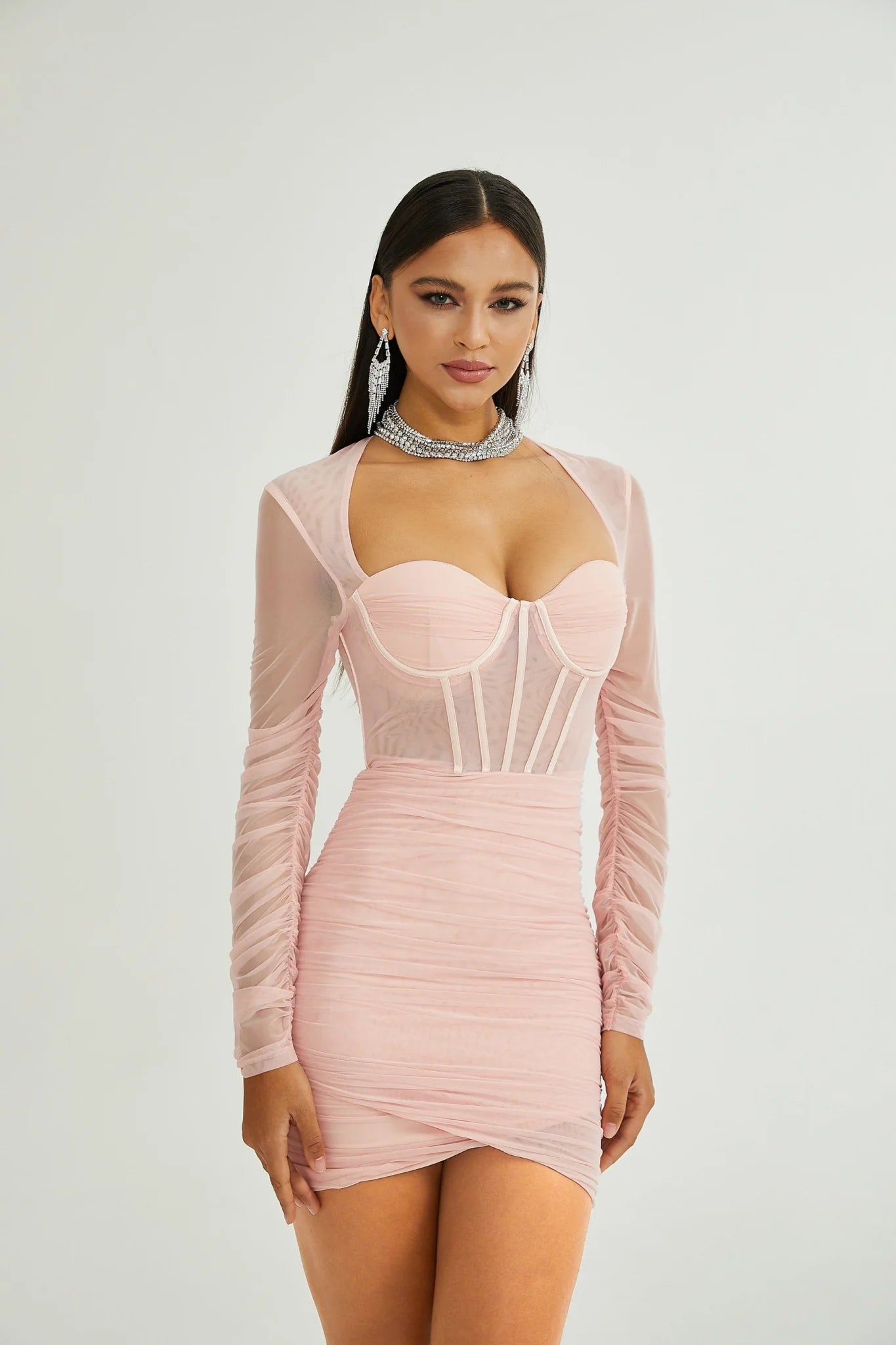 Savannah Long Sleeved Dress Mesh Bustier