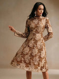 Savannah Midi Dress - Stand Collar - Wedding Occasion - Flared Hem - High Waist - A Line Style