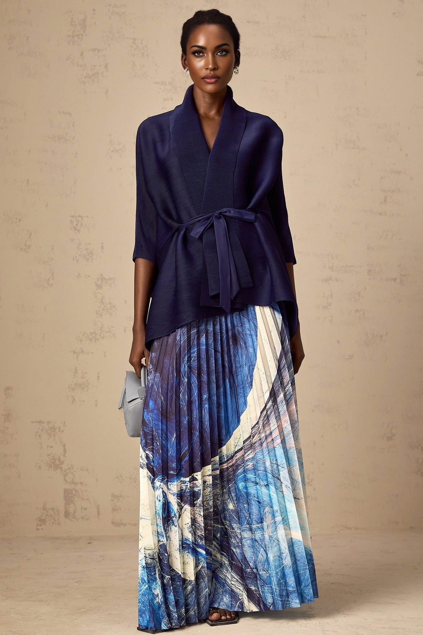 Savina Top & Dress Blue Pattern Creased Cape Matching Set