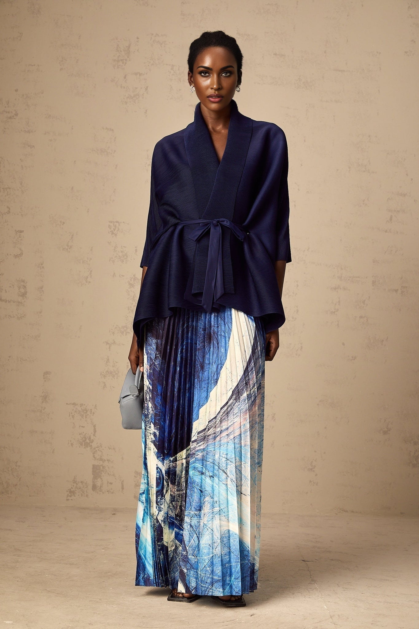 Savina Top & Dress Blue Pattern Creased Cape Matching Set