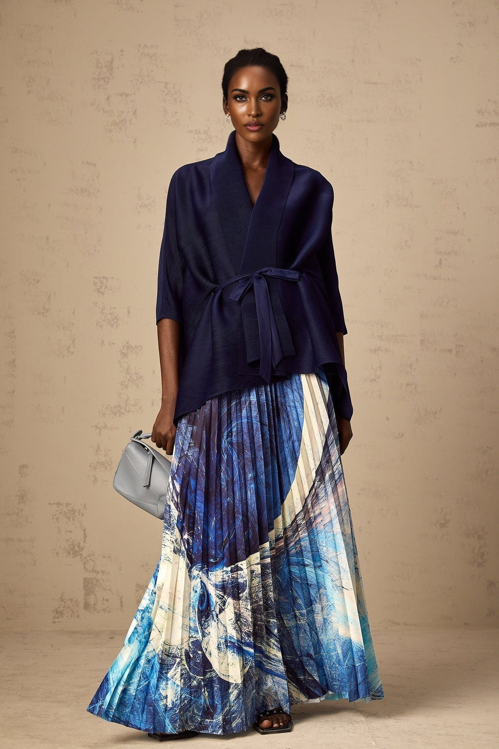 Savina Top & Dress Blue Pattern Creased Cape Matching Set