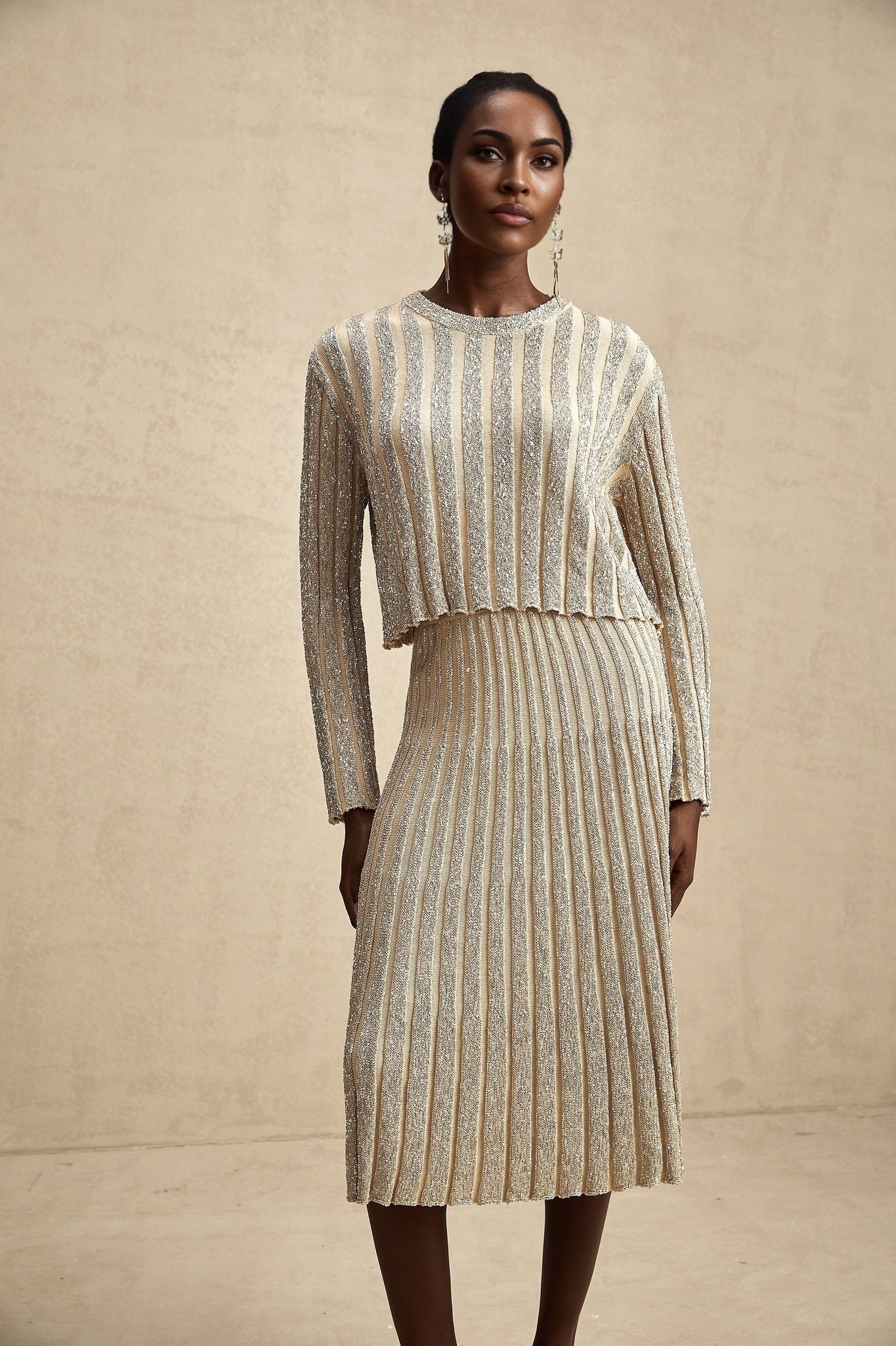 Scarlett Skirt & Top Set Champagne Sequin Knit