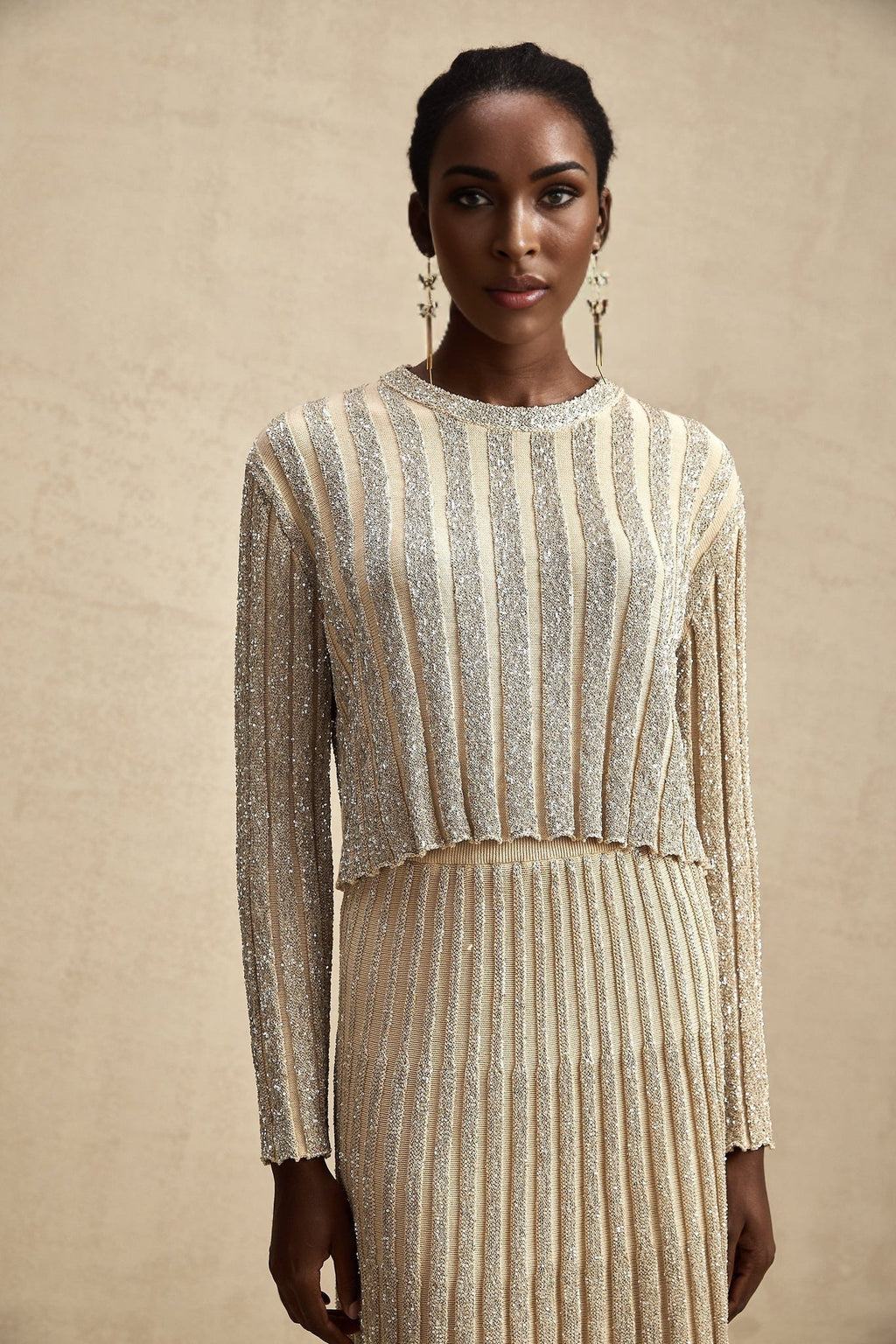 Scarlett Skirt & Top Set Champagne Sequin Knit