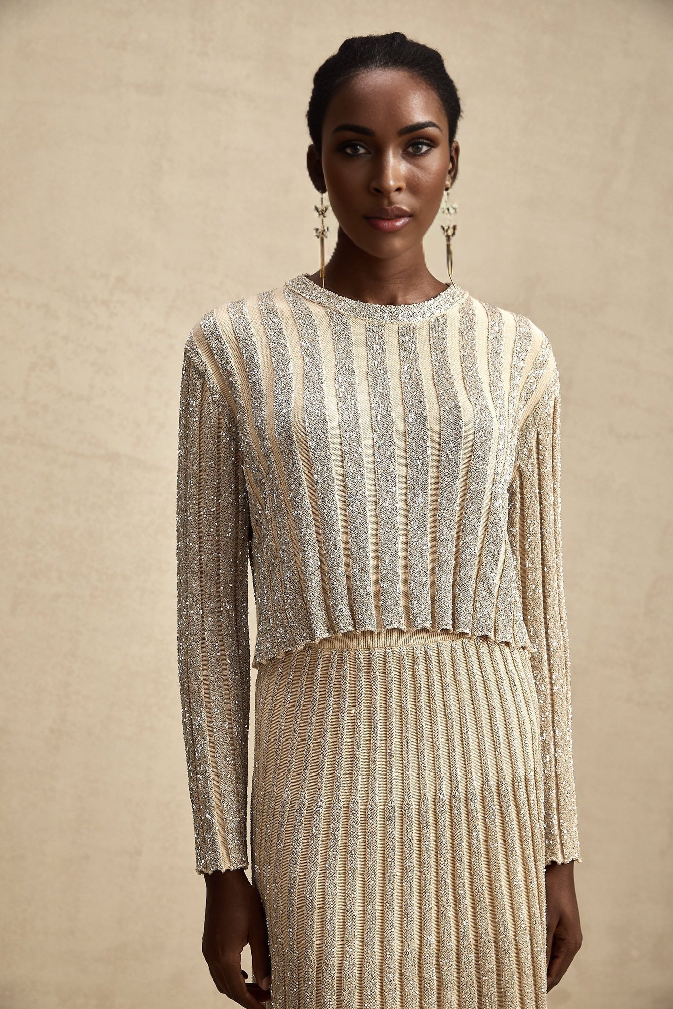 Scarlett Skirt & Top Set Champagne Sequin Knit