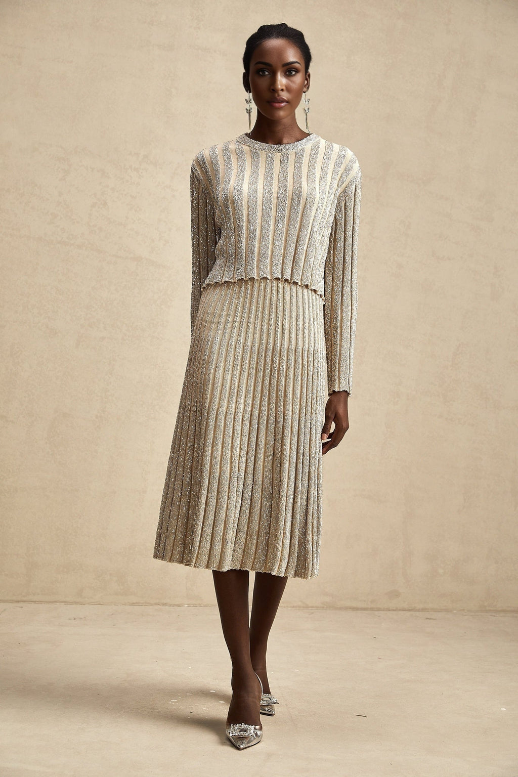 Scarlett Skirt & Top Set Champagne Sequin Knit