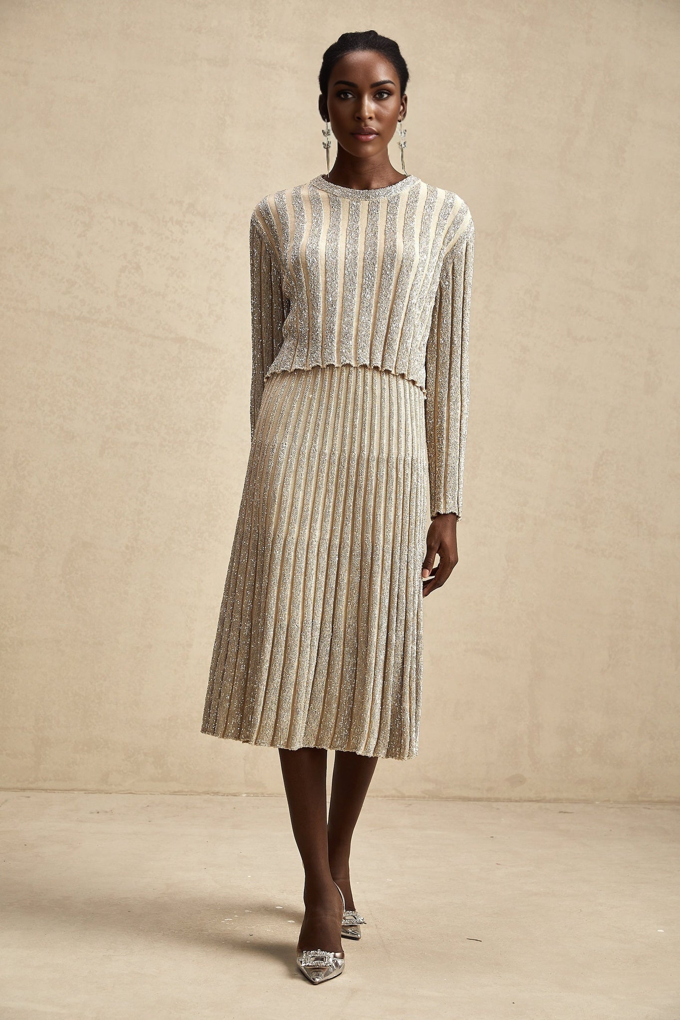 Scarlett Skirt & Top Set Champagne Sequin Knit