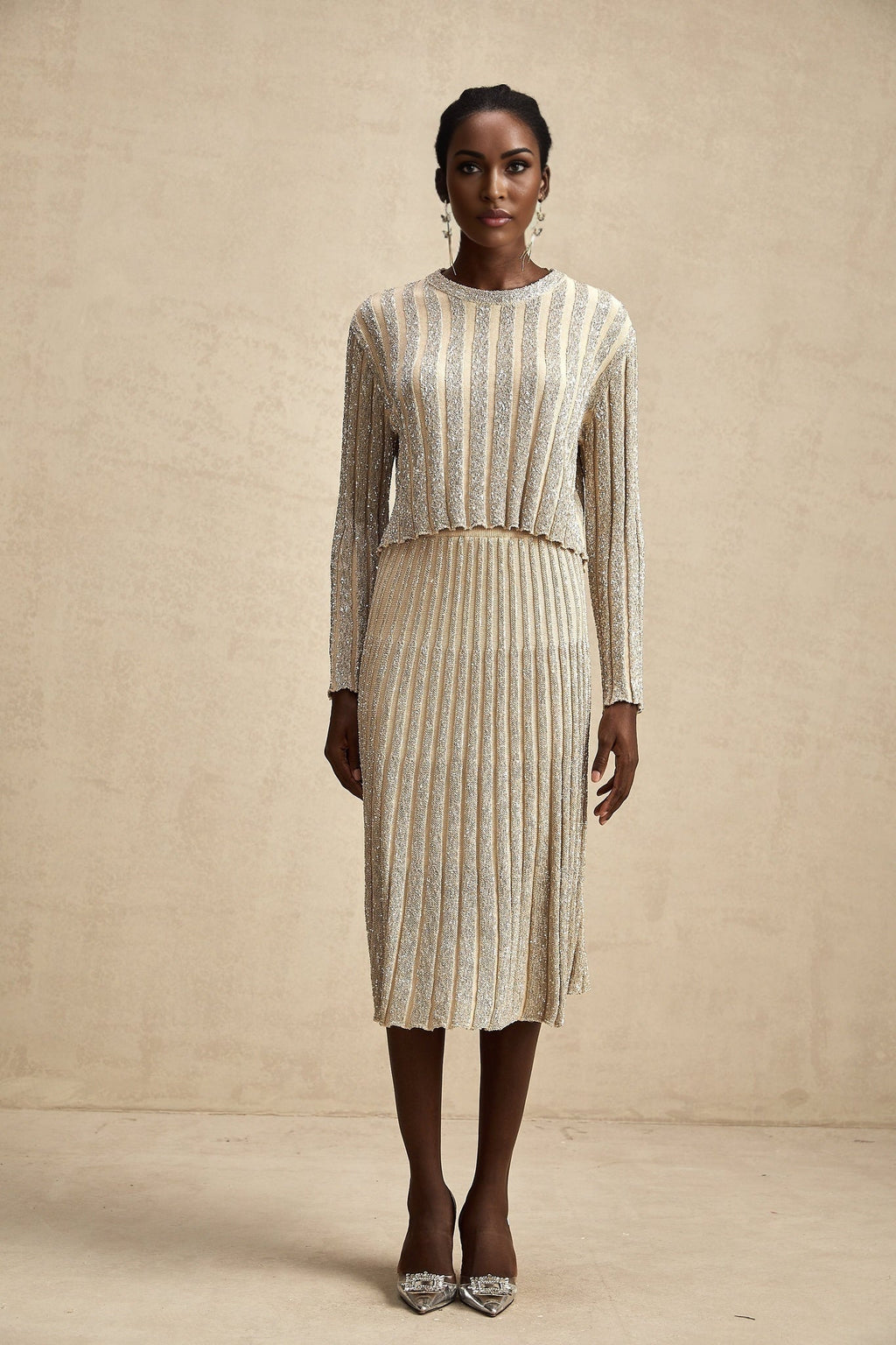 Scarlett Skirt & Top Set Champagne Sequin Knit
