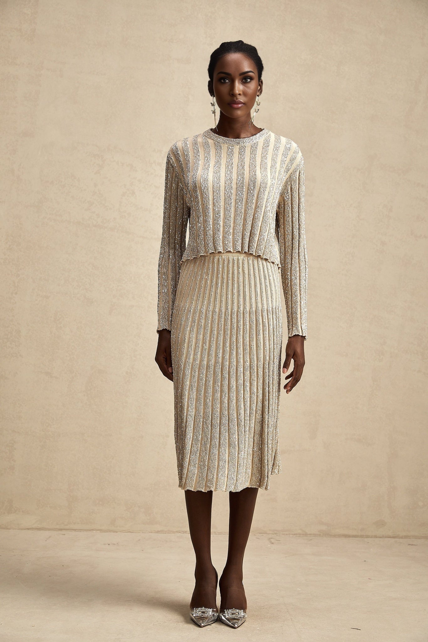 Scarlett Skirt & Top Set Champagne Sequin Knit