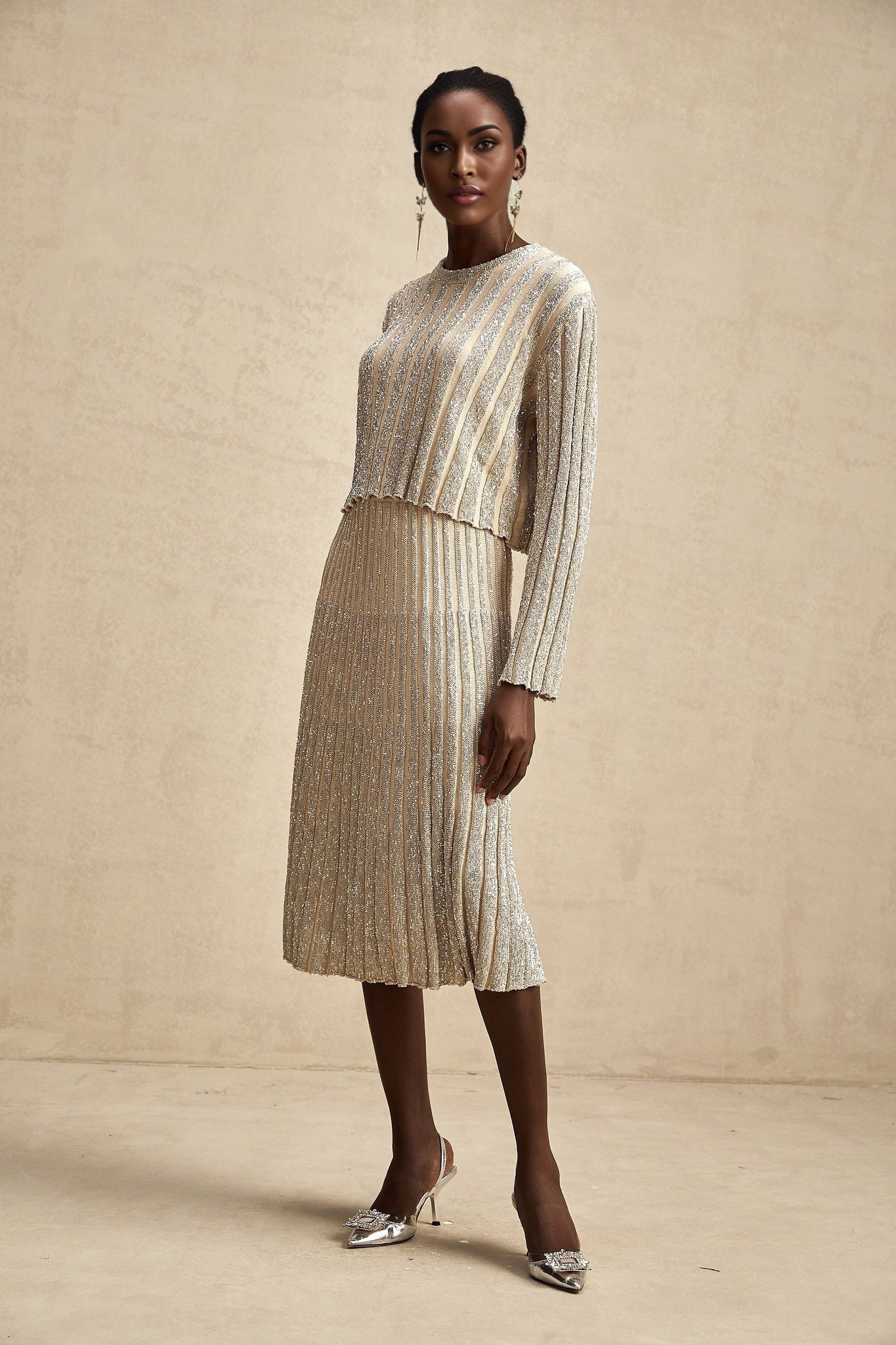 Scarlett Skirt & Top Set Champagne Sequin Knit
