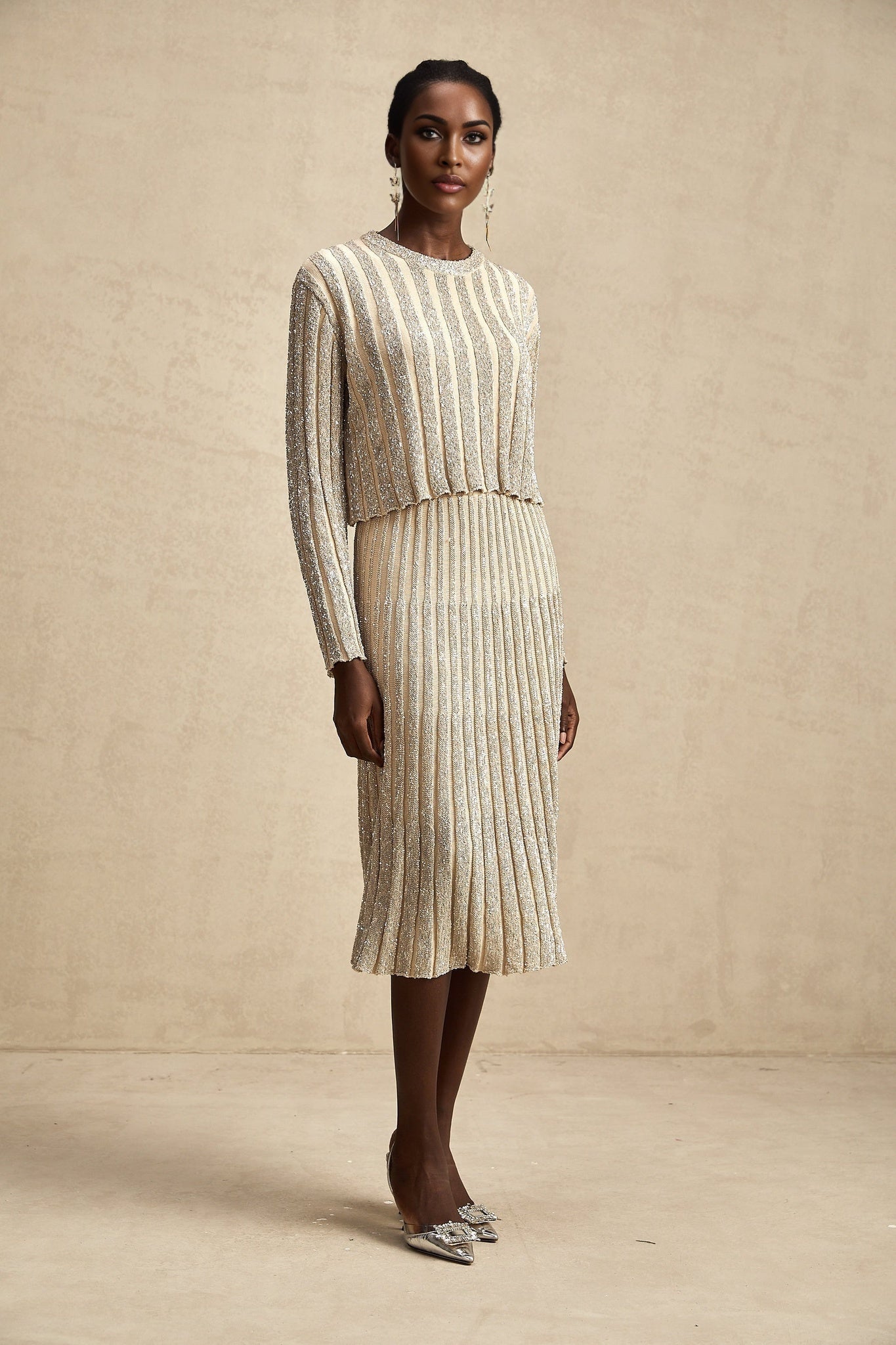Scarlett Skirt & Top Set Champagne Sequin Knit