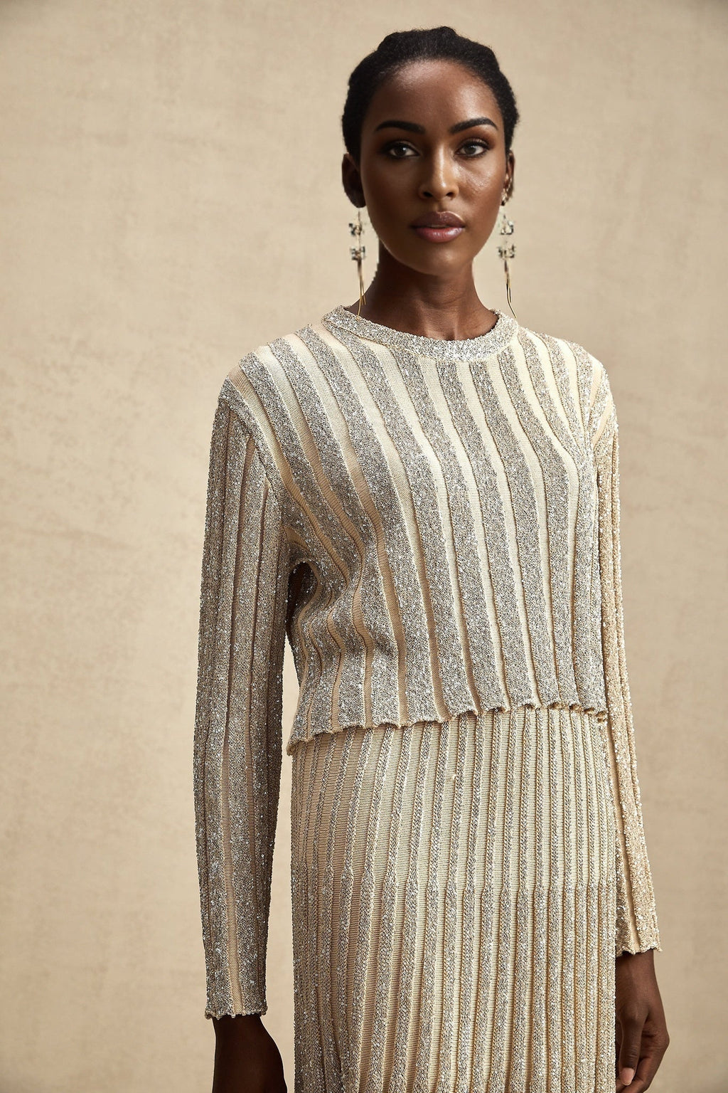 Scarlett Skirt & Top Set Champagne Sequin Knit