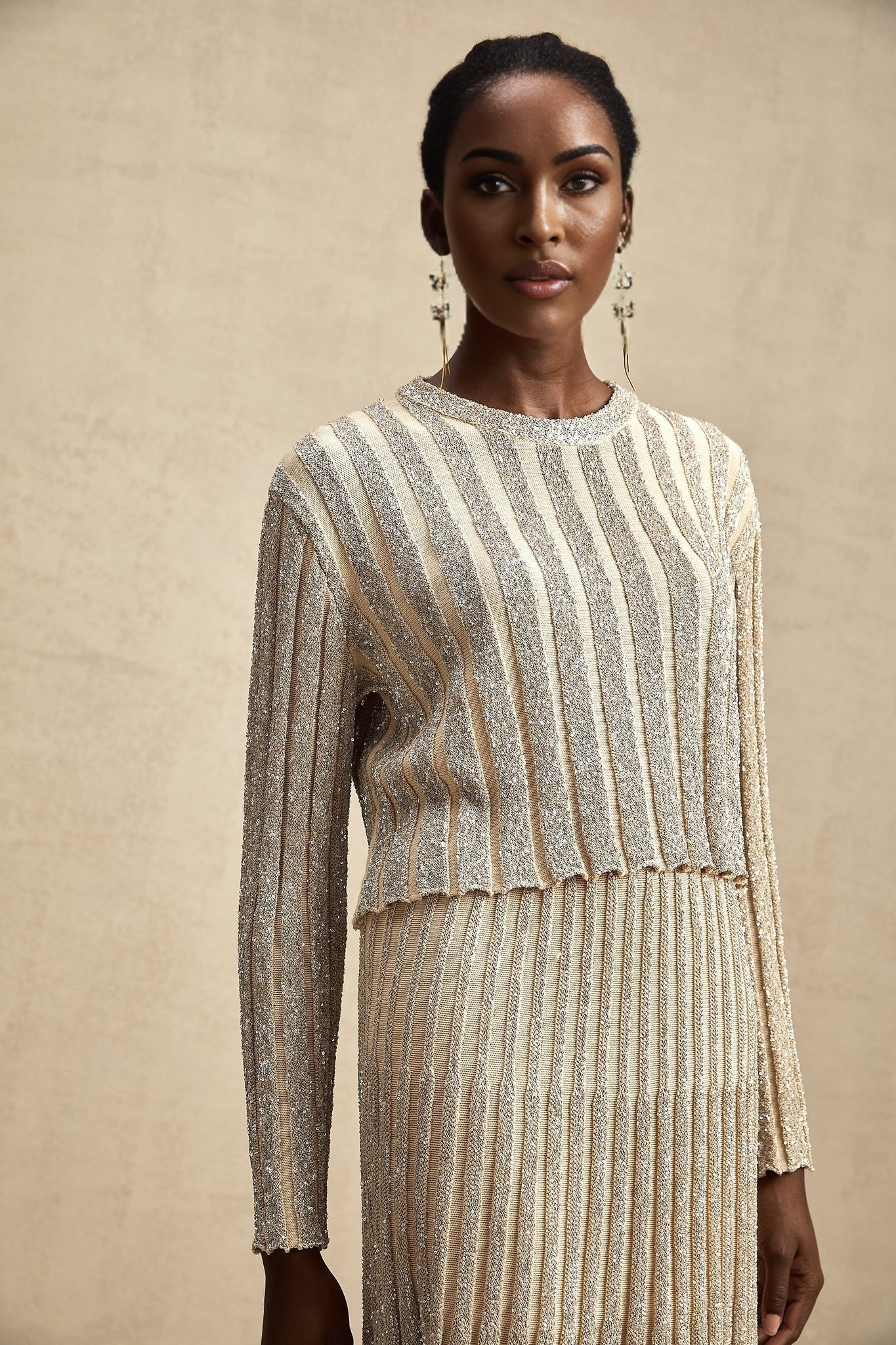 Scarlett Skirt & Top Set Champagne Sequin Knit