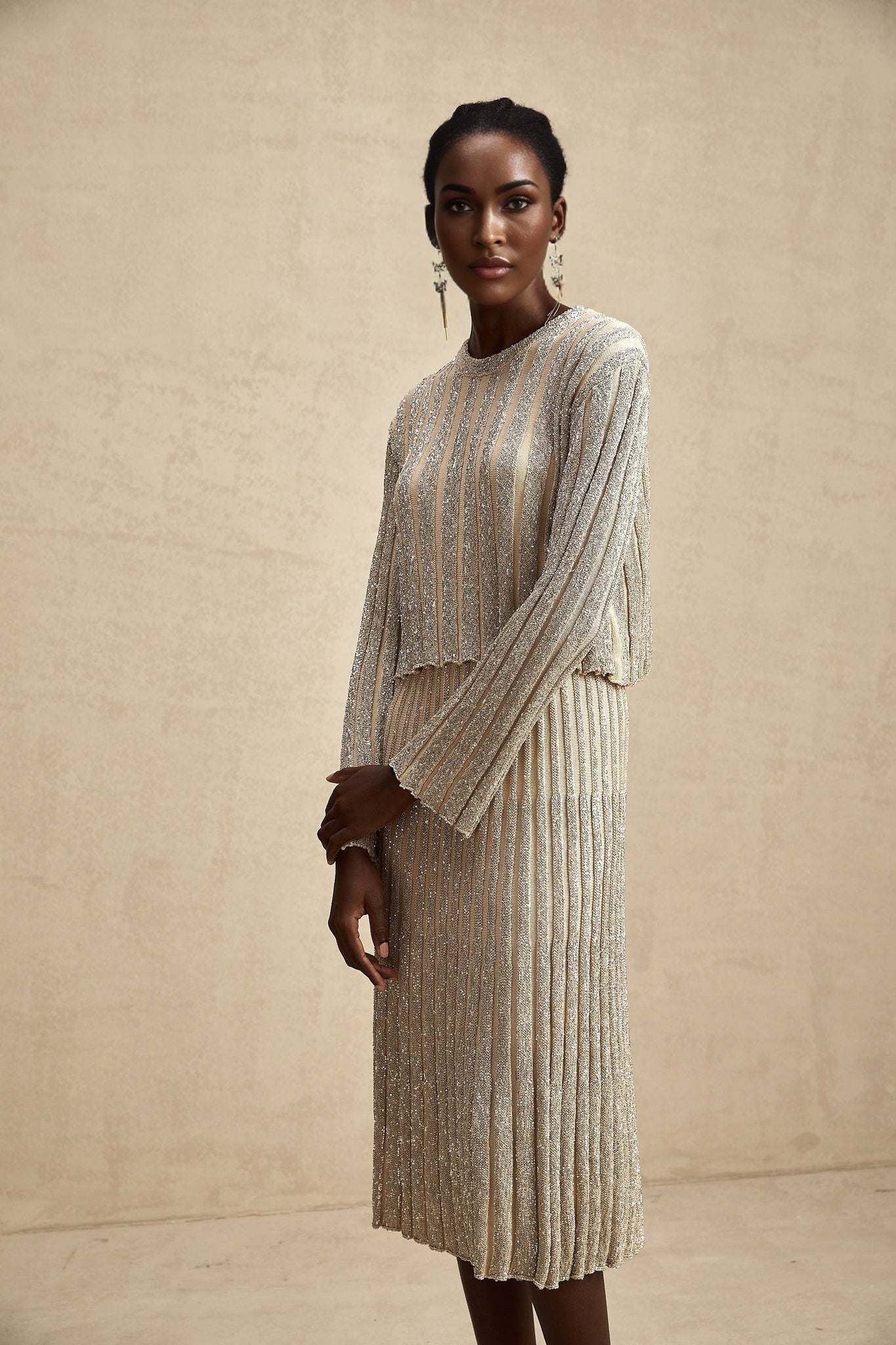 Scarlett Skirt & Top Set Champagne Sequin Knit