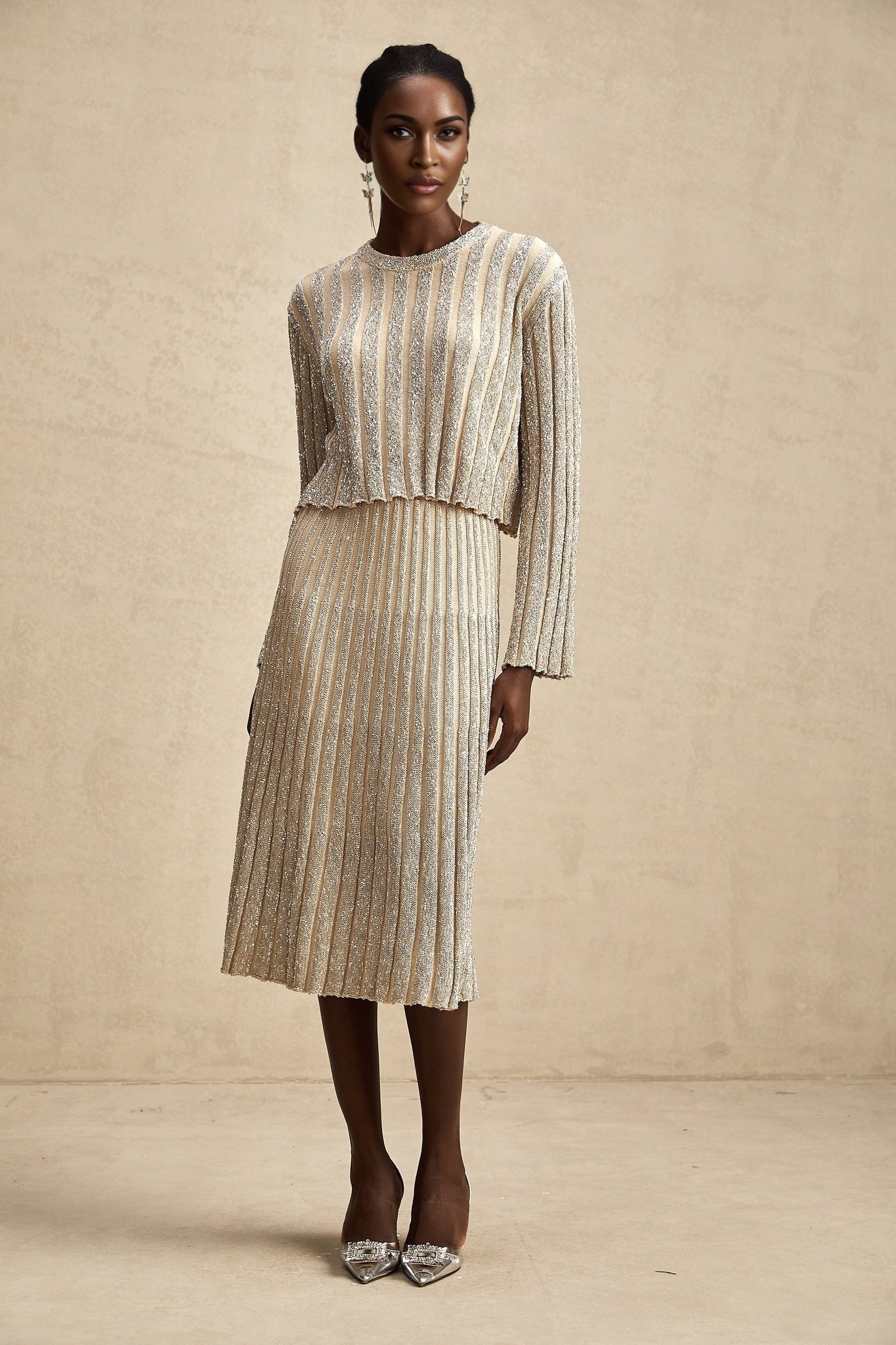 Scarlett Skirt & Top Set Champagne Sequin Knit