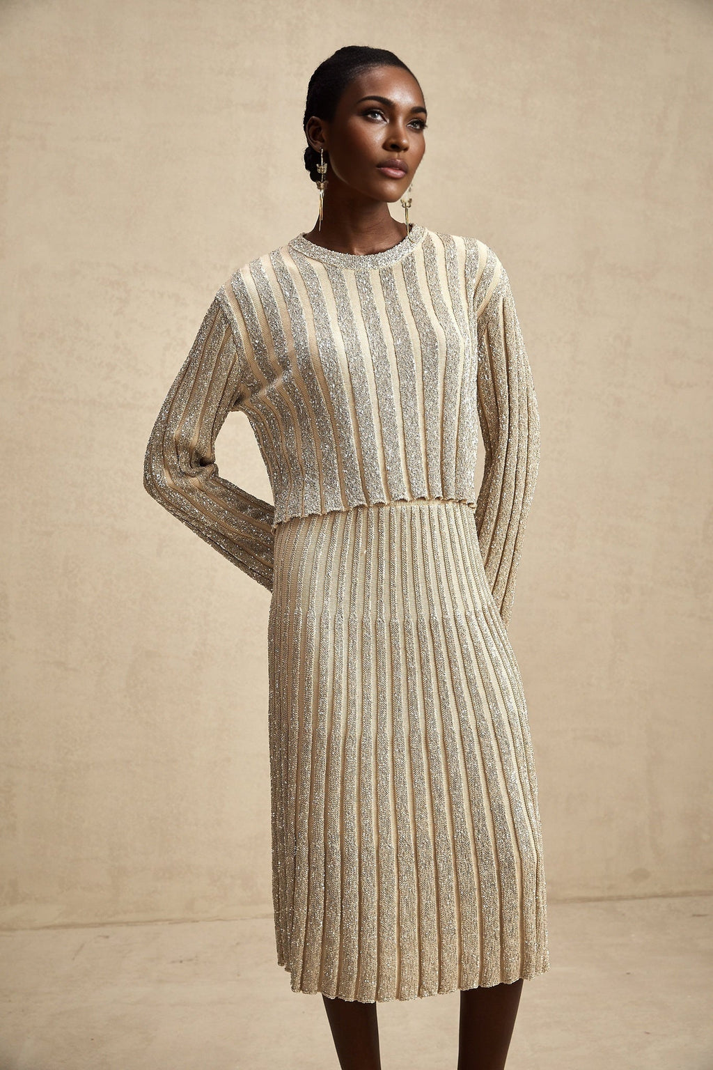 Scarlett Skirt & Top Set Champagne Sequin Knit