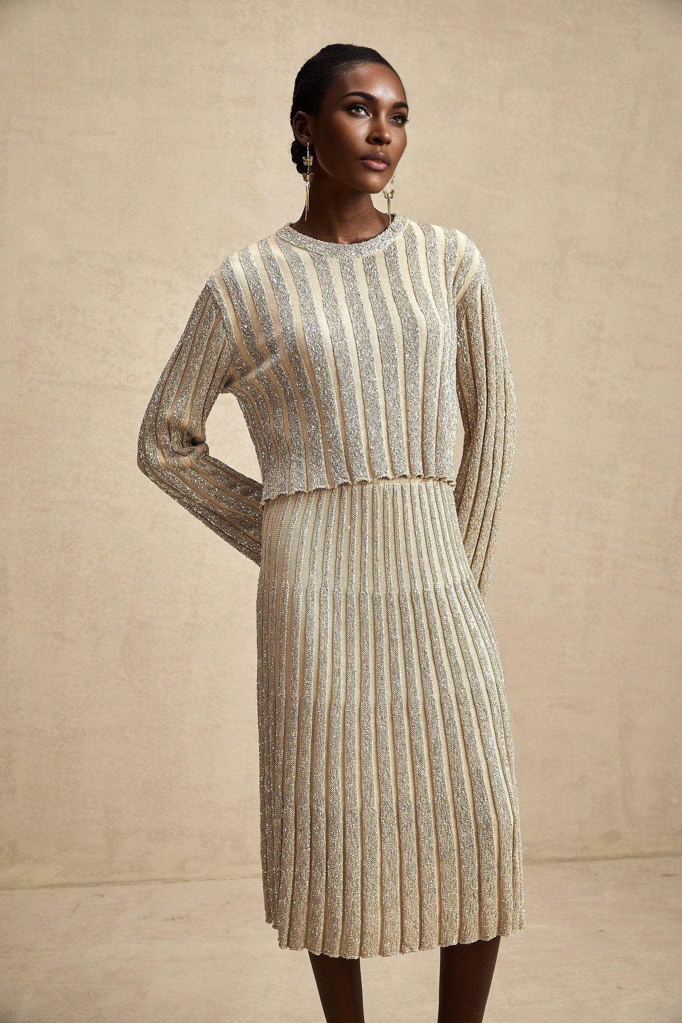 Scarlett Skirt & Top Set Champagne Sequin Knit