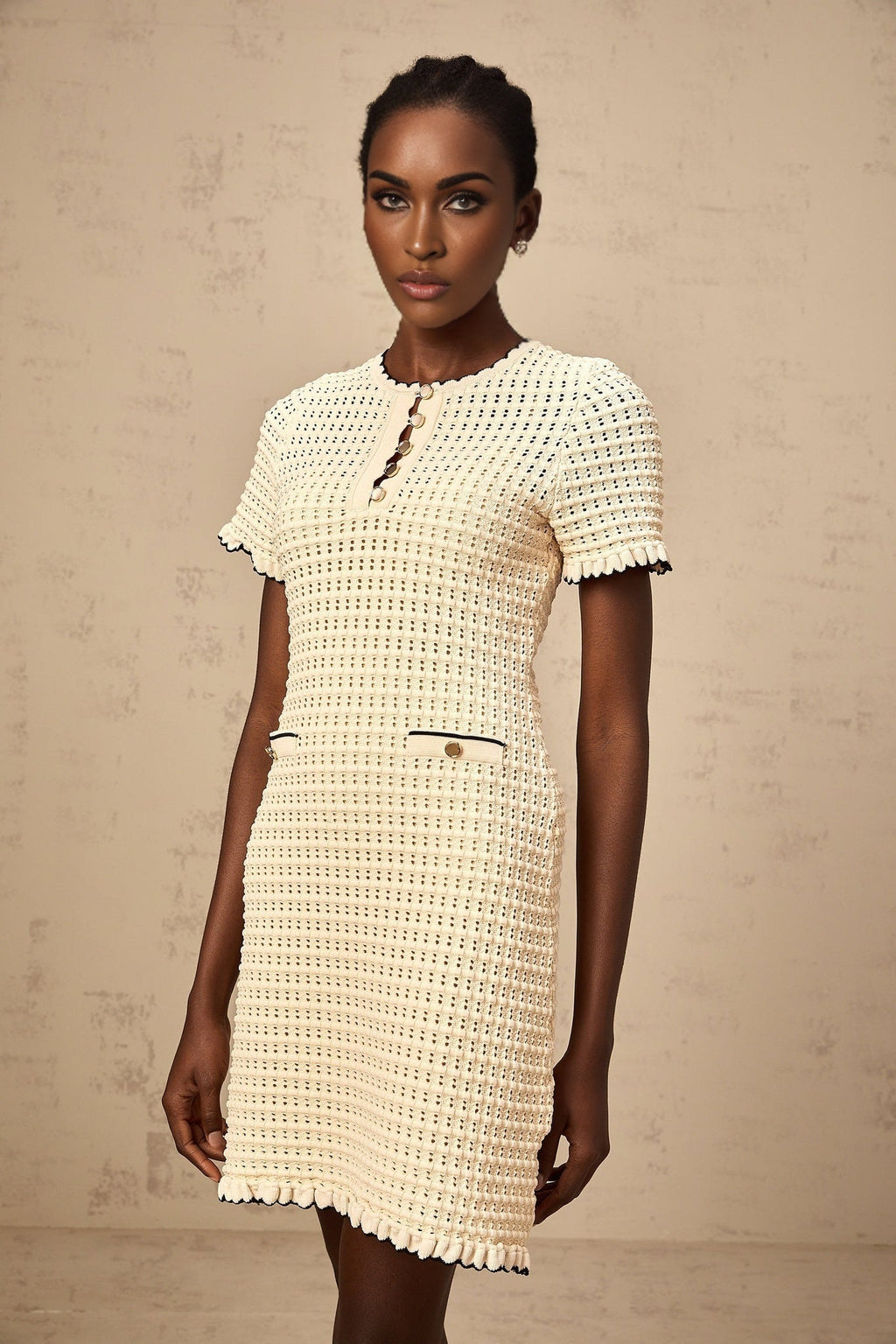 Selena Mini Dress with Ruffled Trim and Front Pockets