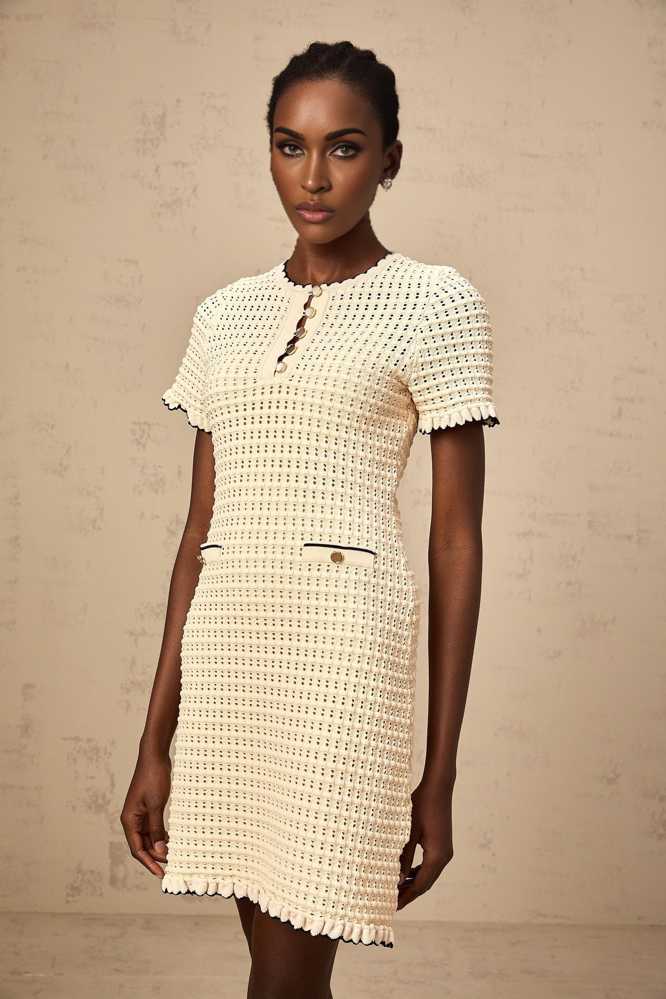 Selena Mini Dress with Ruffled Trim and Front Pockets