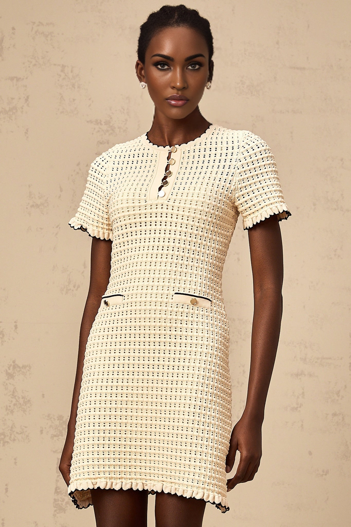 Selena Mini Dress with Ruffled Trim and Front Pockets