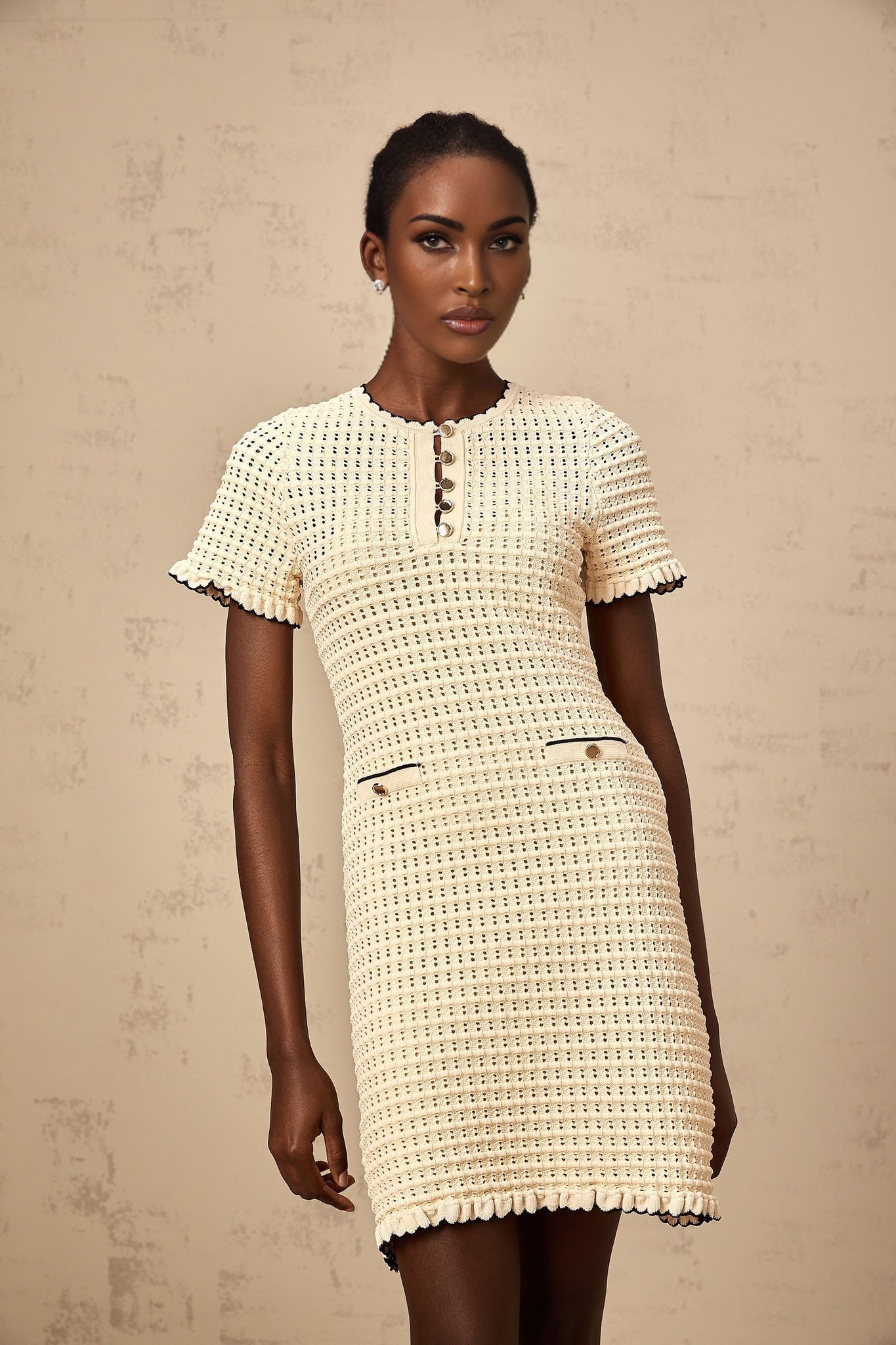 Selena Mini Dress with Ruffled Trim and Front Pockets