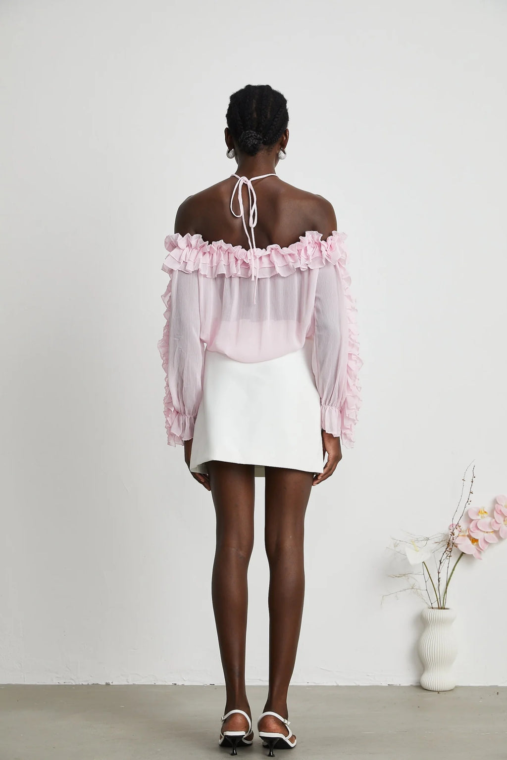 Selena Top Pink Strapless Halterneck Floral Applique
