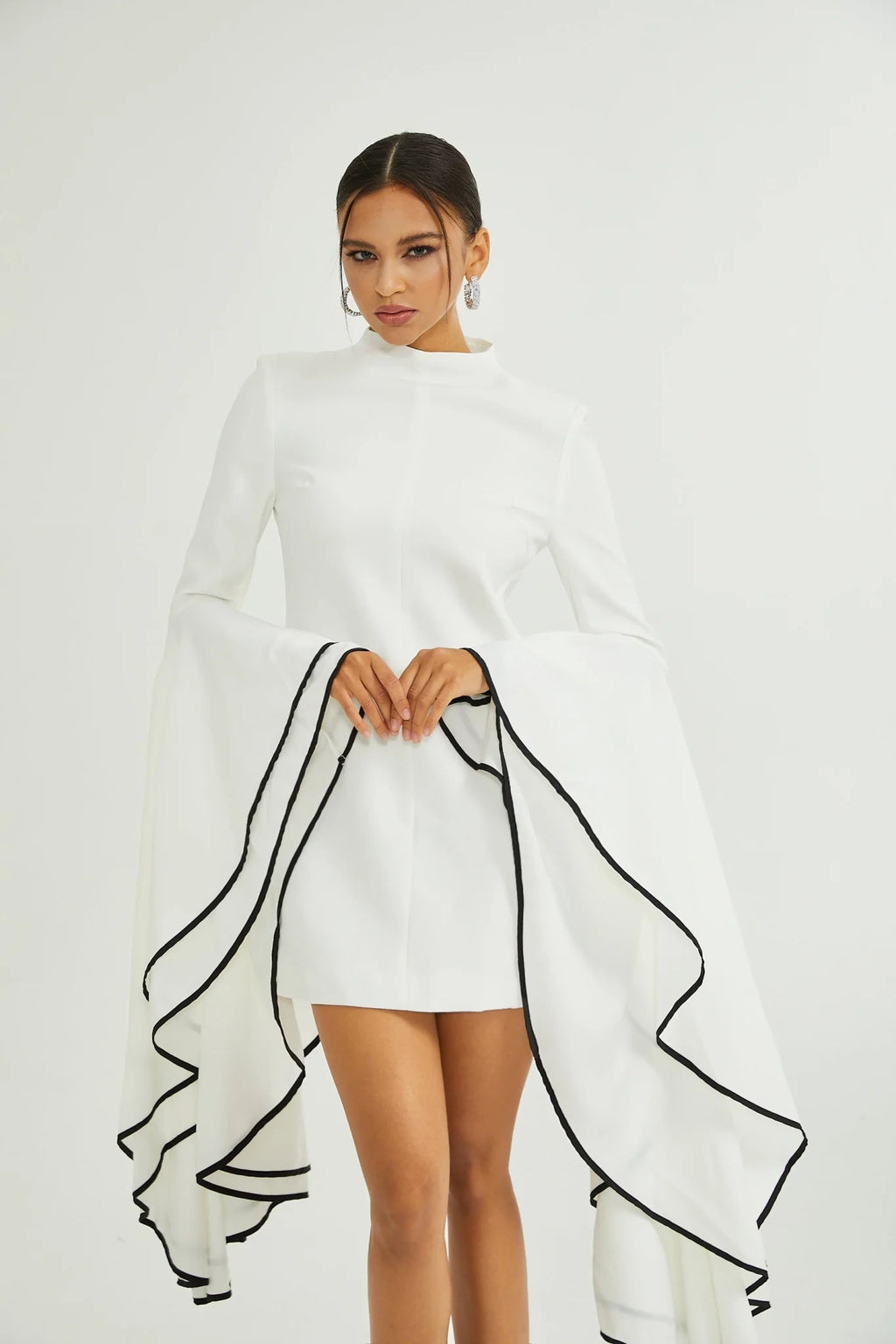 Serafina Dress Classic White & Black Ruffle Sleeve