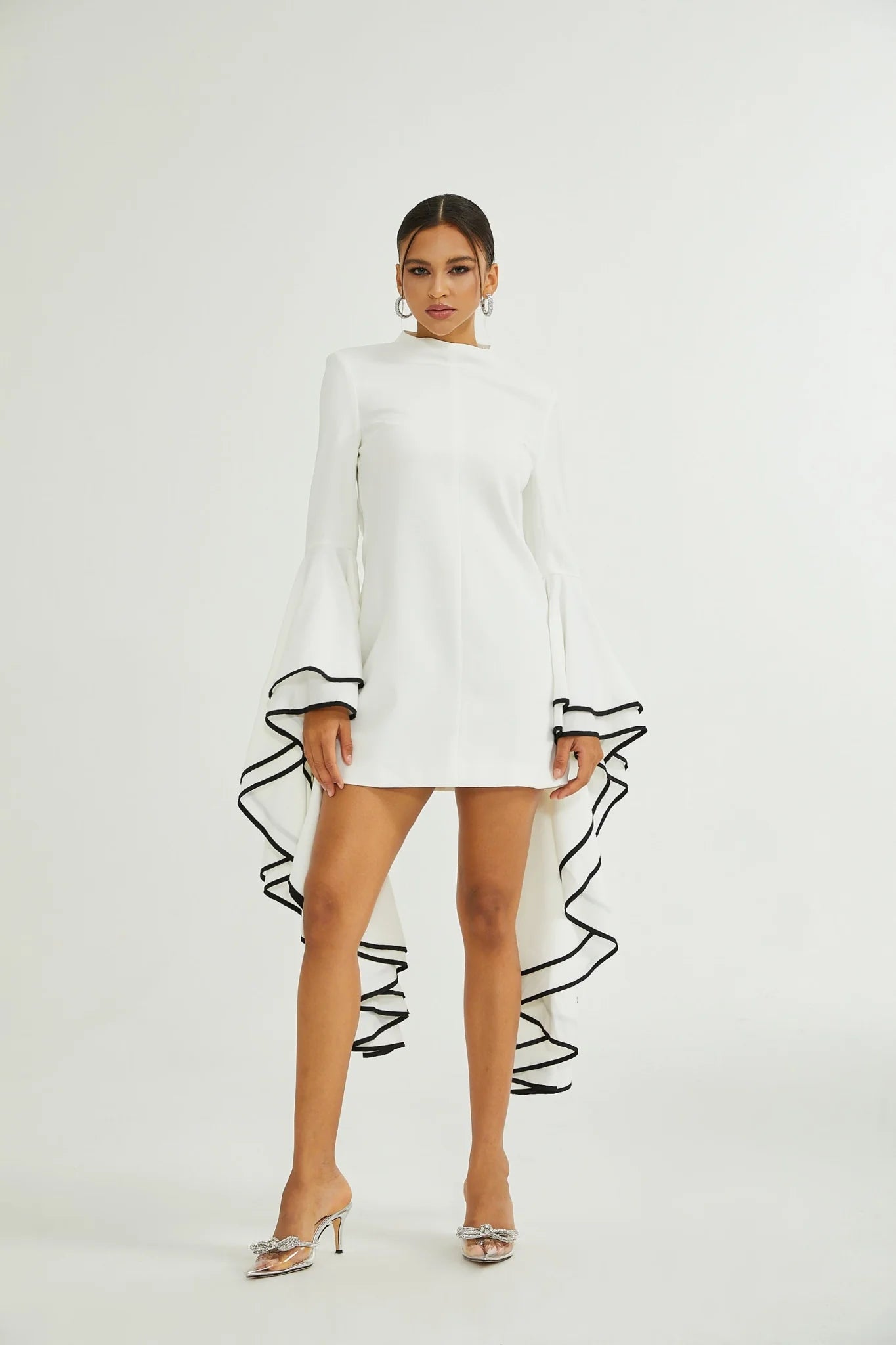 Serafina Dress Classic White & Black Ruffle Sleeve