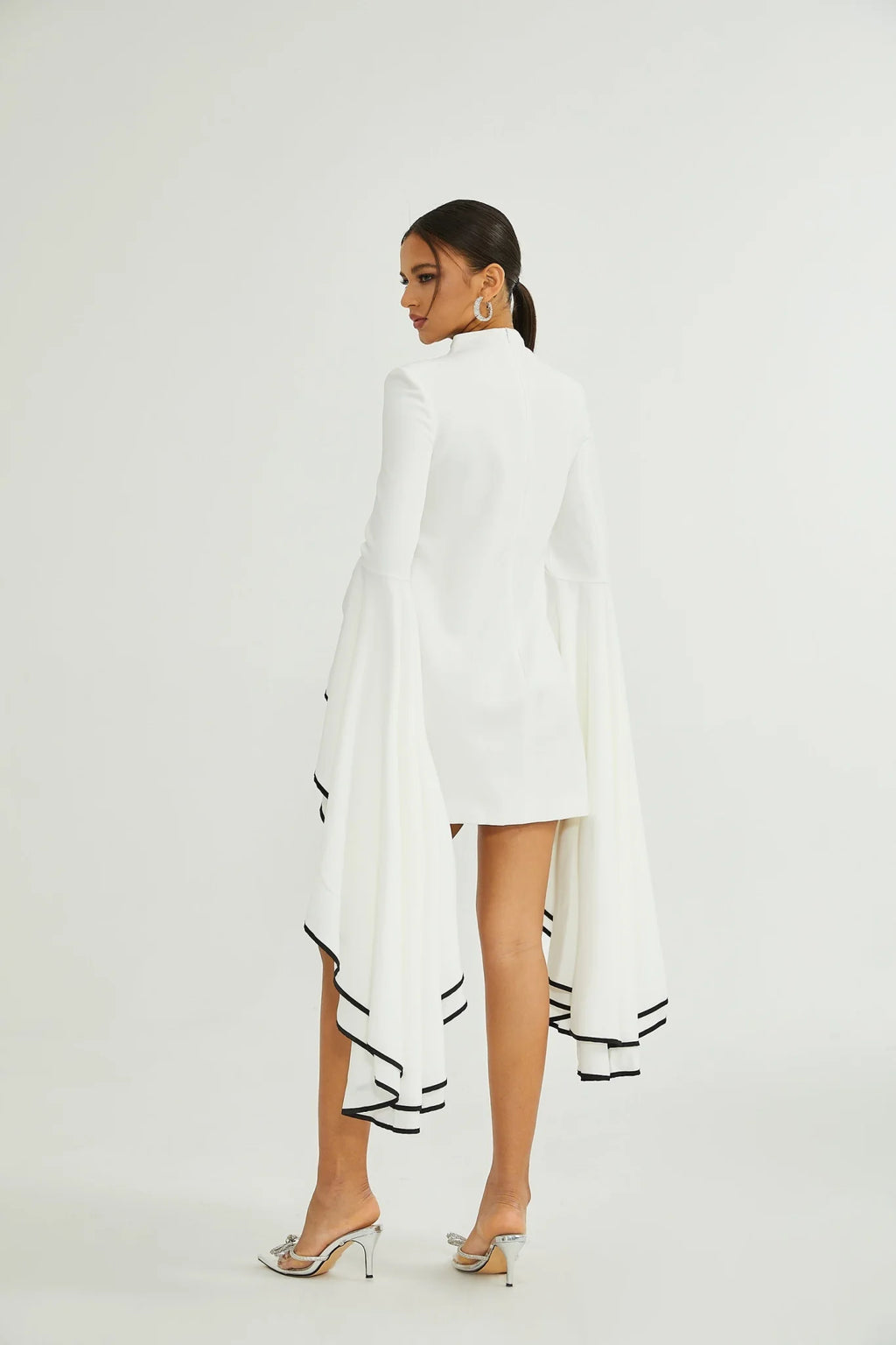 Serafina Dress Classic White & Black Ruffle Sleeve