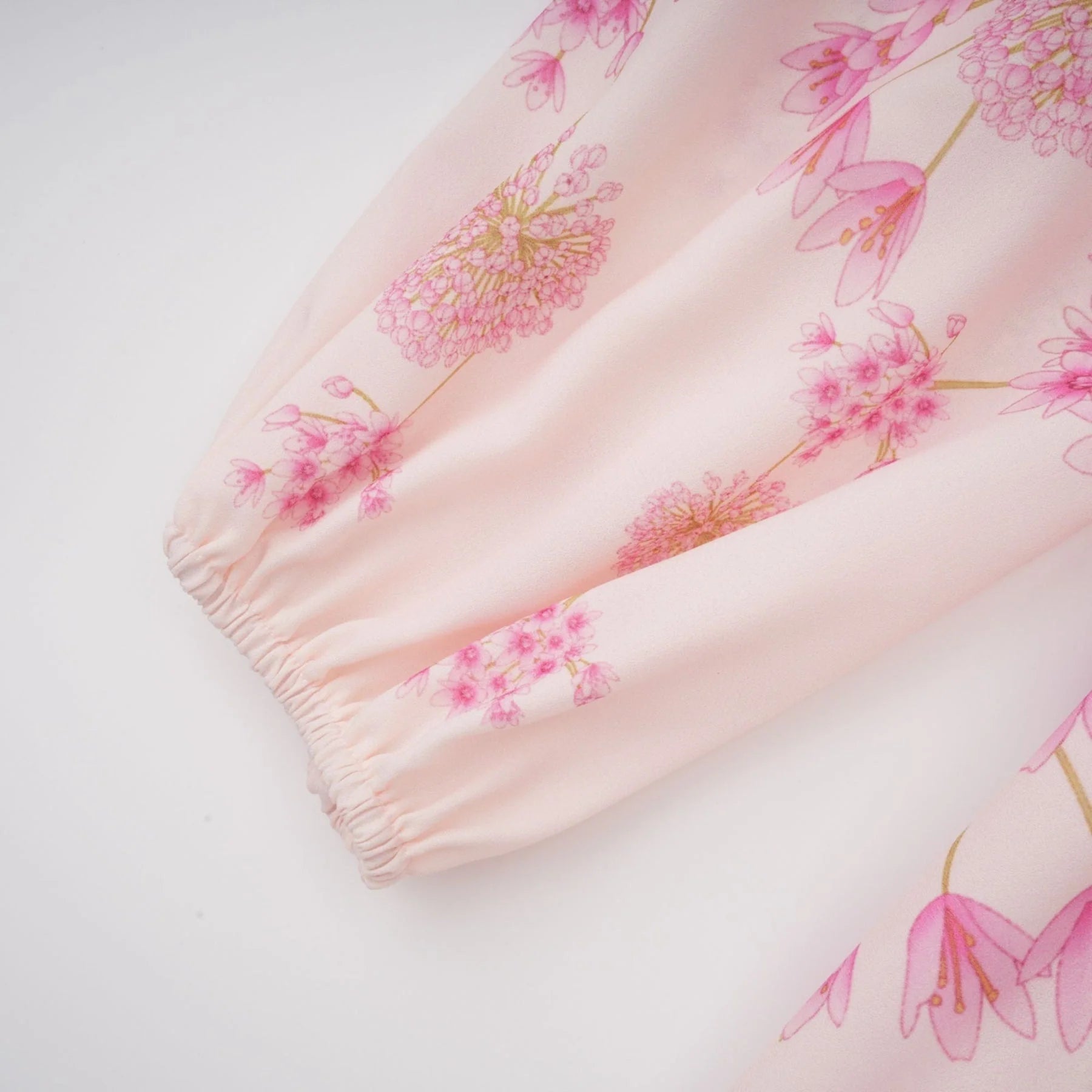 Serafina Floral Midi Dress in Striking Pink with Round - Neck & Puff Sleeves