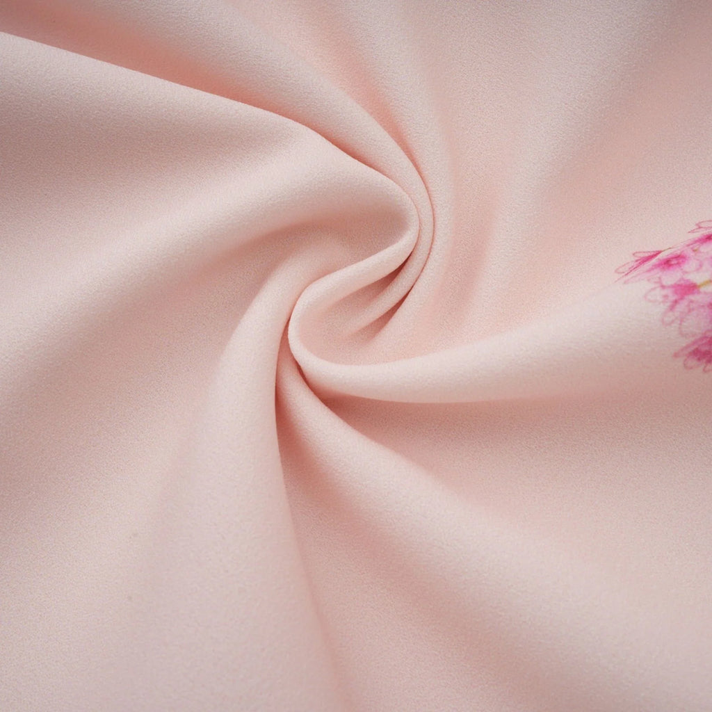 Serafina Floral Midi Dress in Striking Pink with Round - Neck & Puff Sleeves