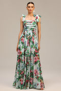 Serafina Green Floral Maxi Dress with Bowknot Detail
