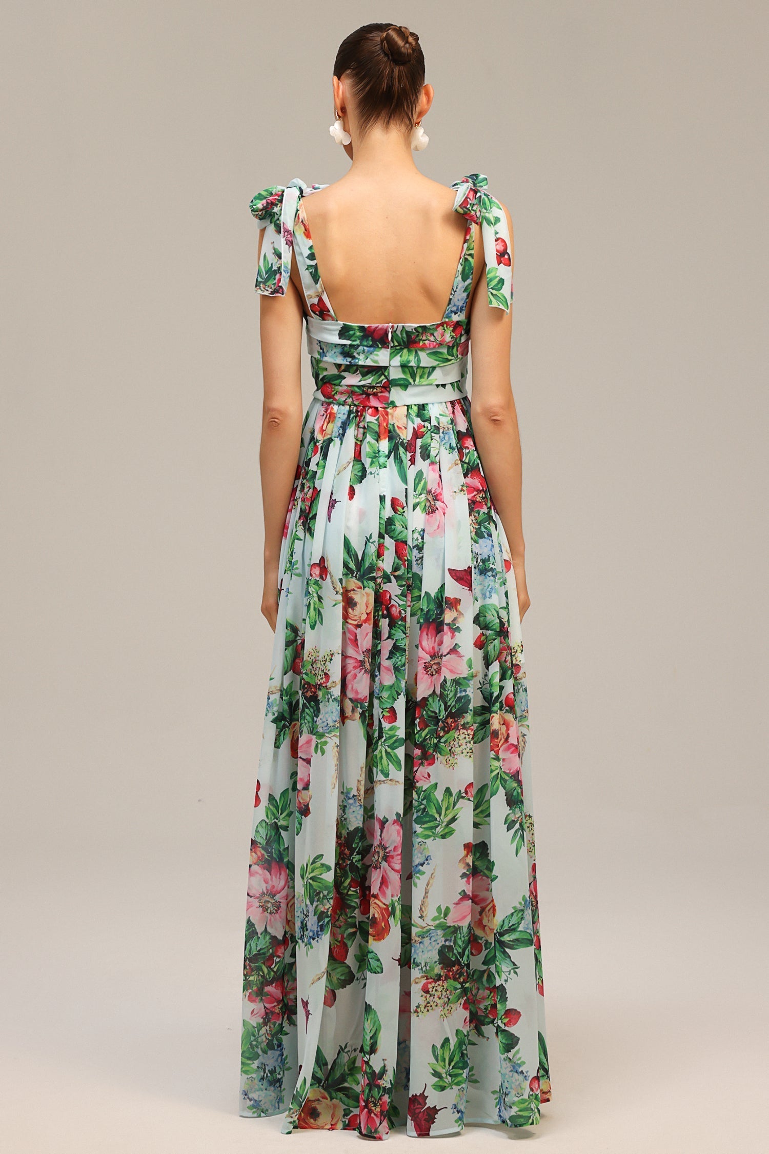 Serafina Green Floral Maxi Dress with Bowknot Detail