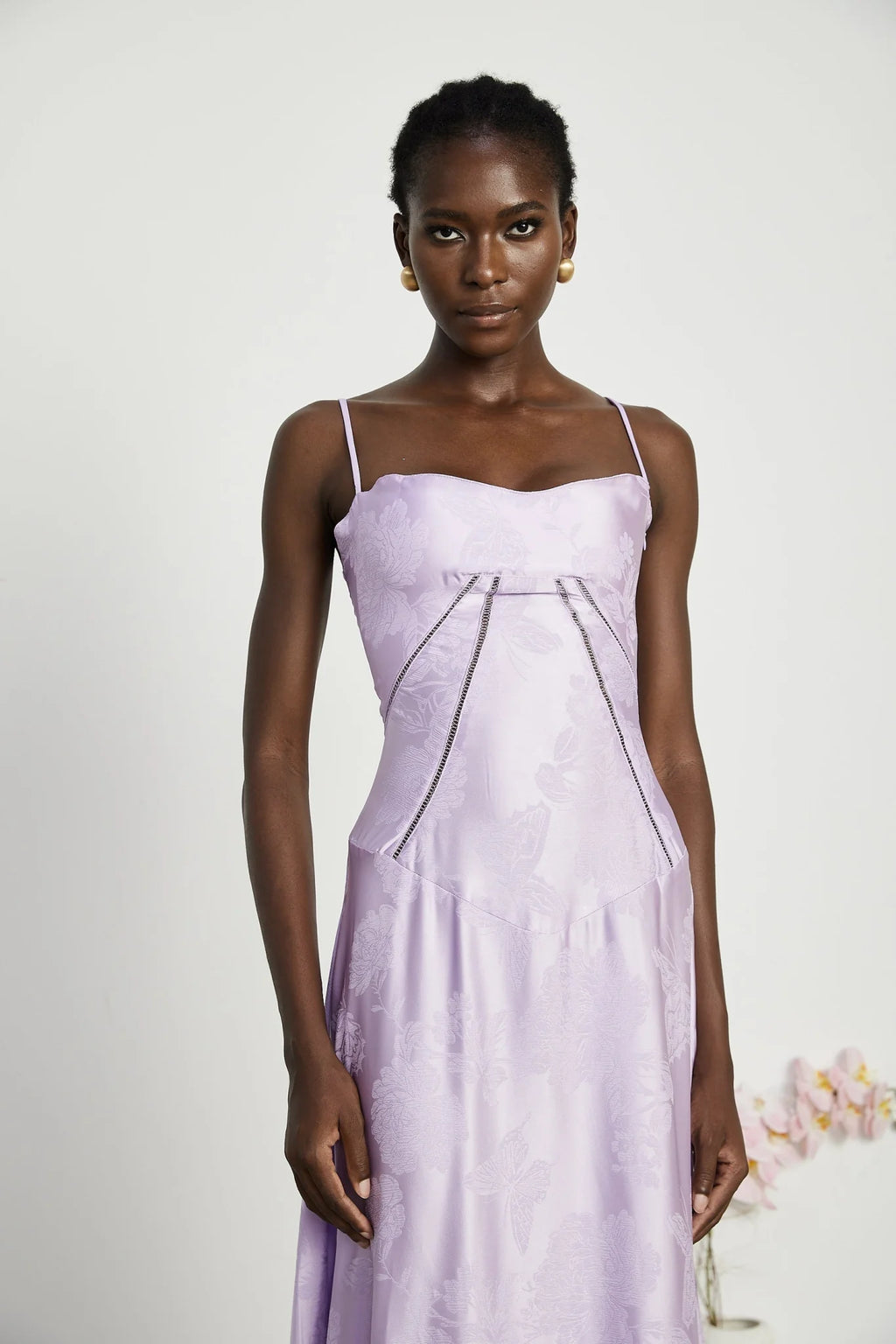 Seraphina Purple Jacquard Maxi Dress with Spaghetti Straps