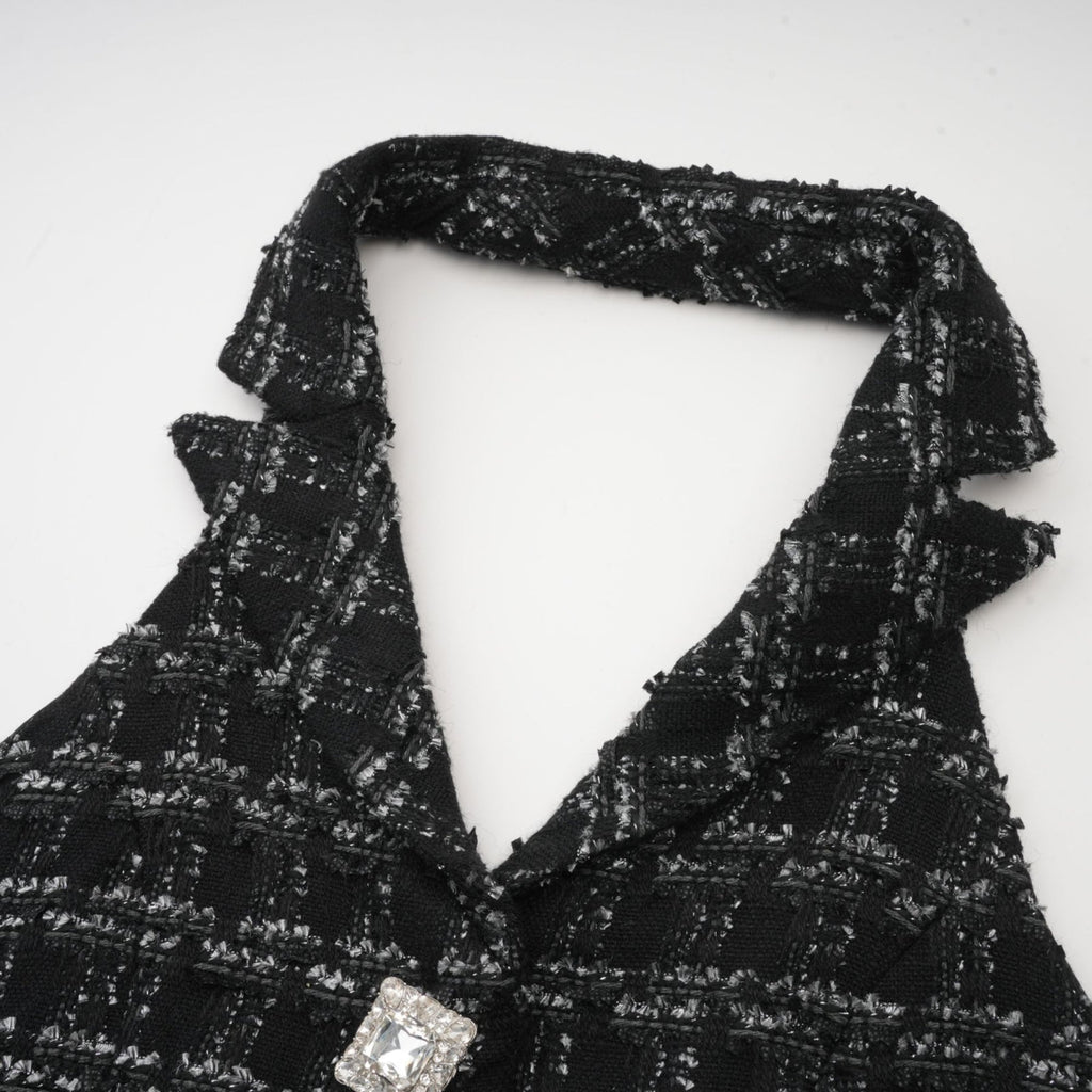 Serena Skirt & Top Set Black Tweed Crystal Check Matching Outfit