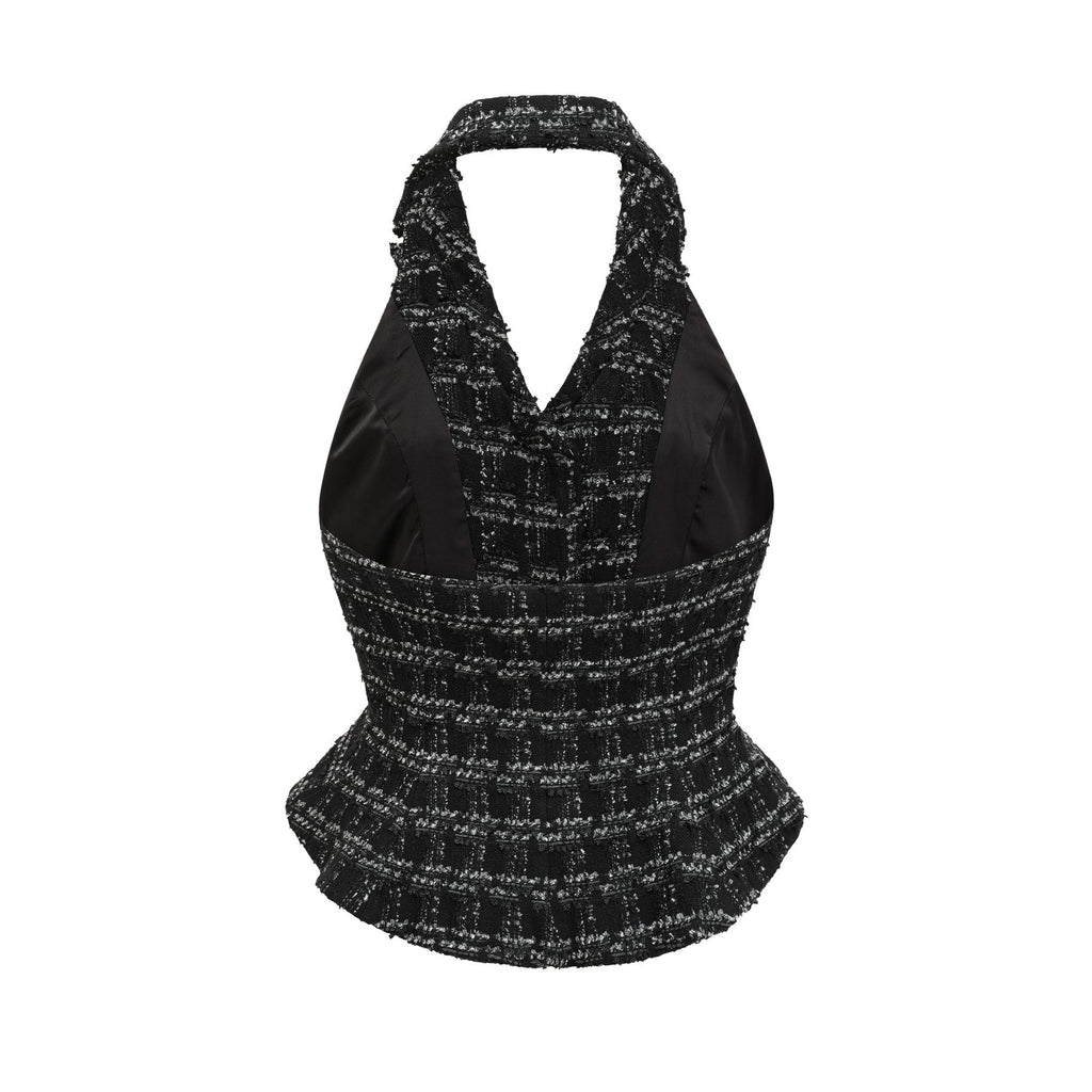 Serena Skirt & Top Set Black Tweed Crystal Check Matching Outfit