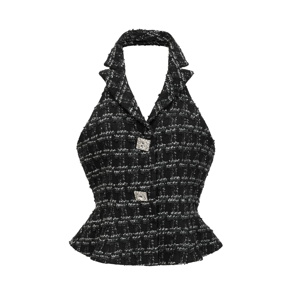 Serena Skirt & Top Set Black Tweed Crystal Check Matching Outfit