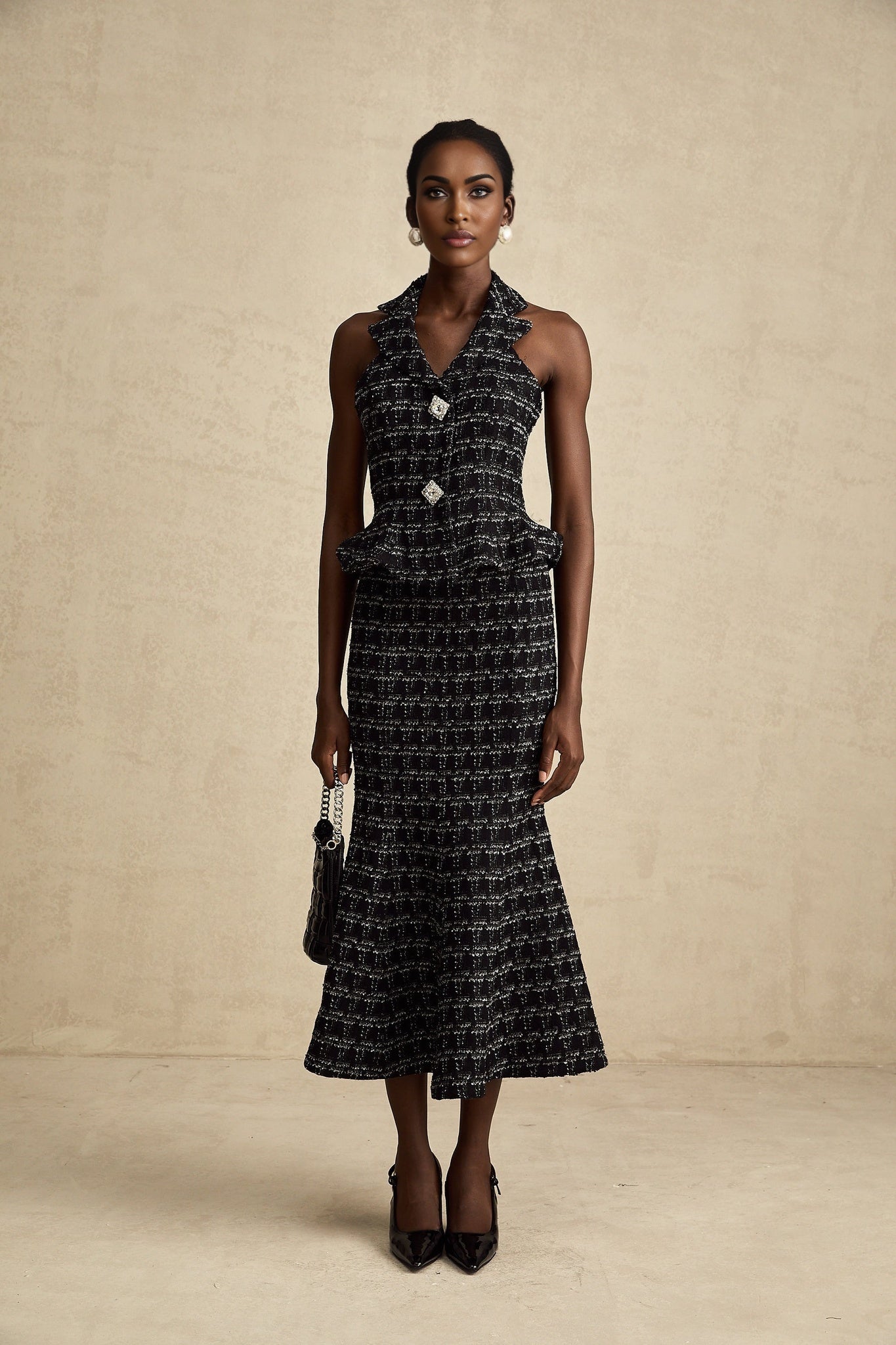 Serena Skirt & Top Set Black Tweed Crystal Check Matching Outfit