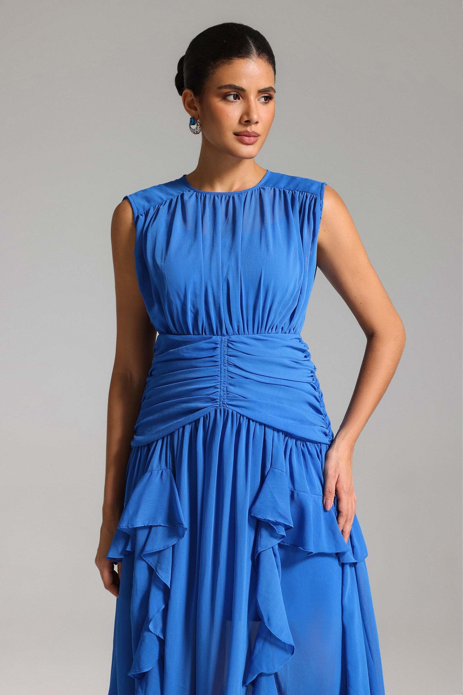 Serenity Blue Ruffled Hem Dress