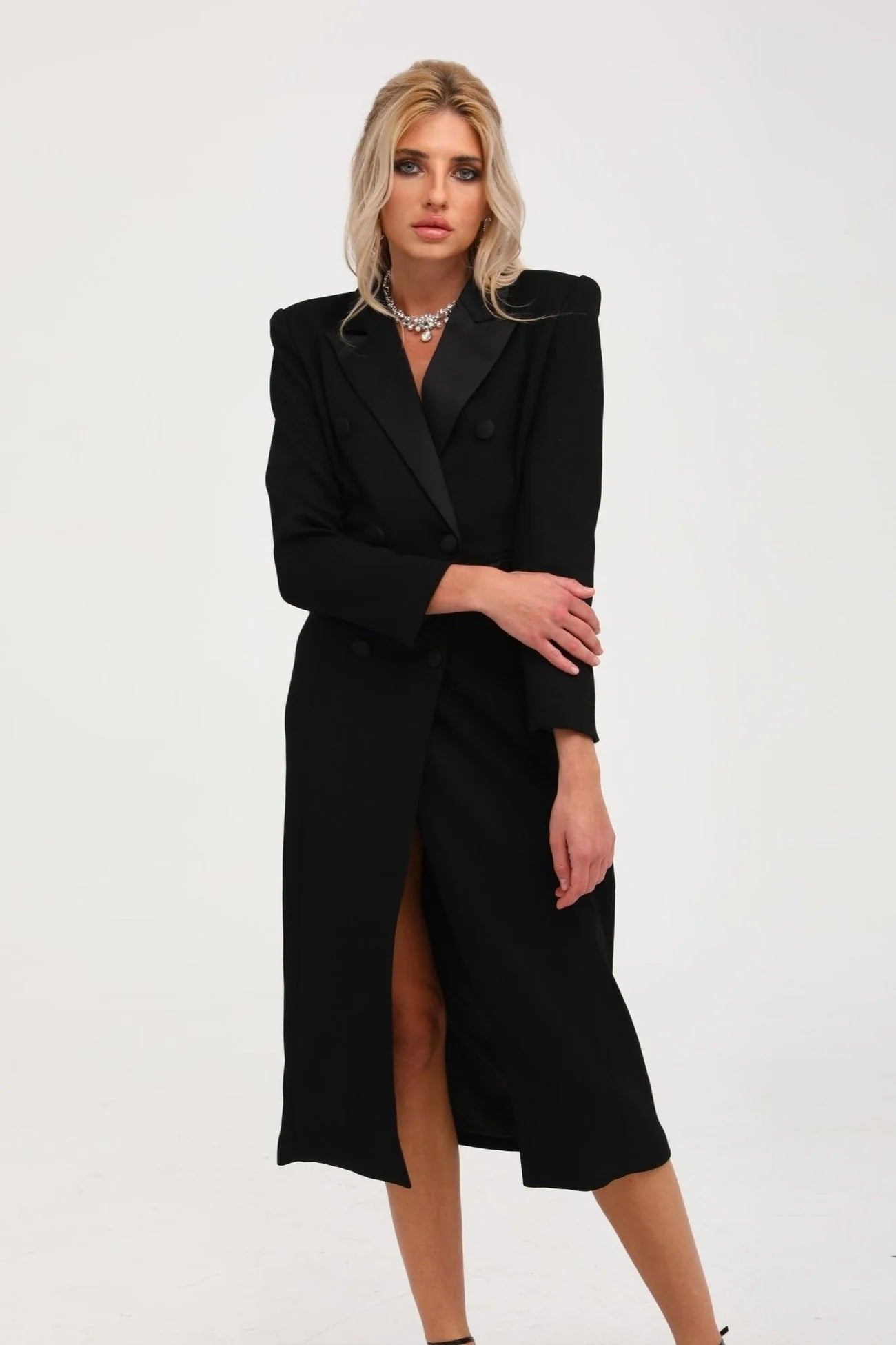 Serenity Coat Black Double Breasted Long Wool Blend