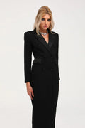 Serenity Coat Black Double Breasted Long Wool Blend