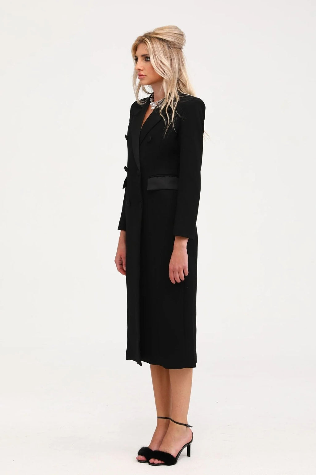 Serenity Coat Black Double Breasted Long Wool Blend
