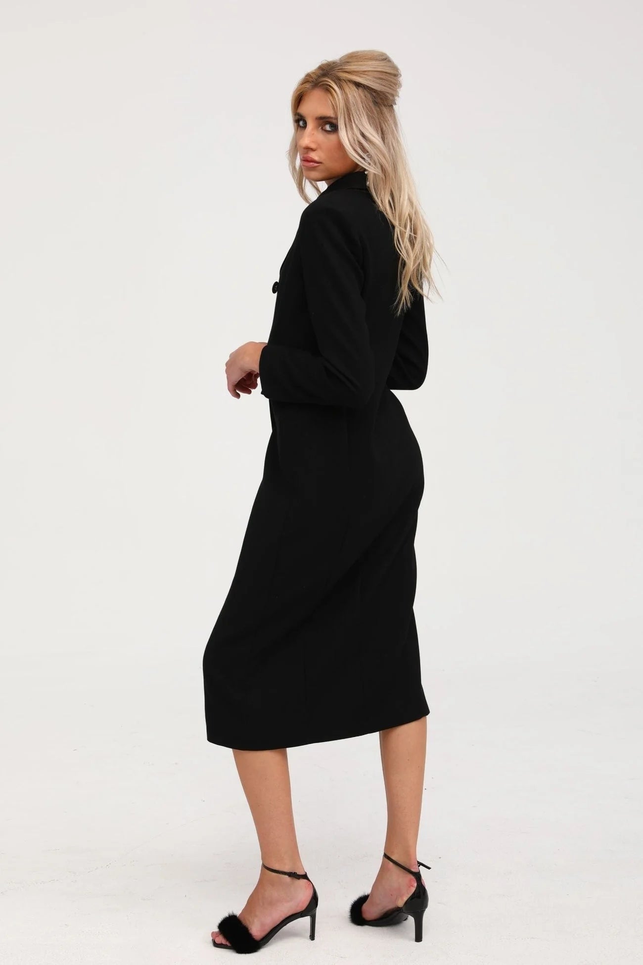 Serenity Coat Black Double Breasted Long Wool Blend