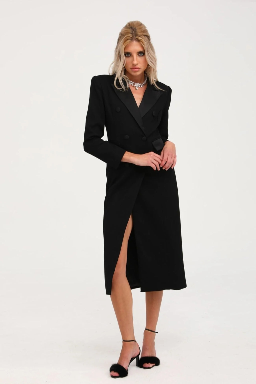 Serenity Coat Black Double Breasted Long Wool Blend