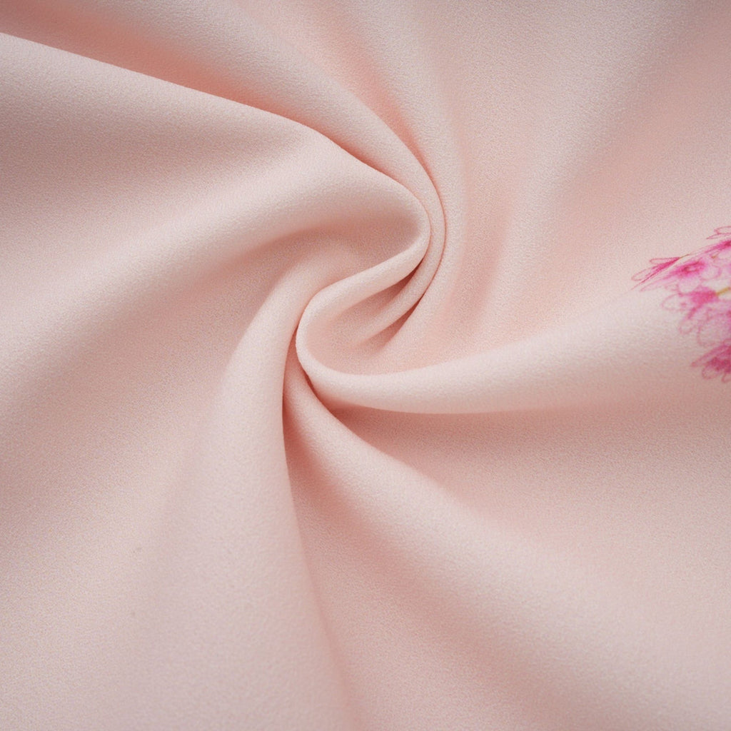 Serenity Floral Midi Dress - Pink Round Neck Long Puff Sleeves Pleated Detail